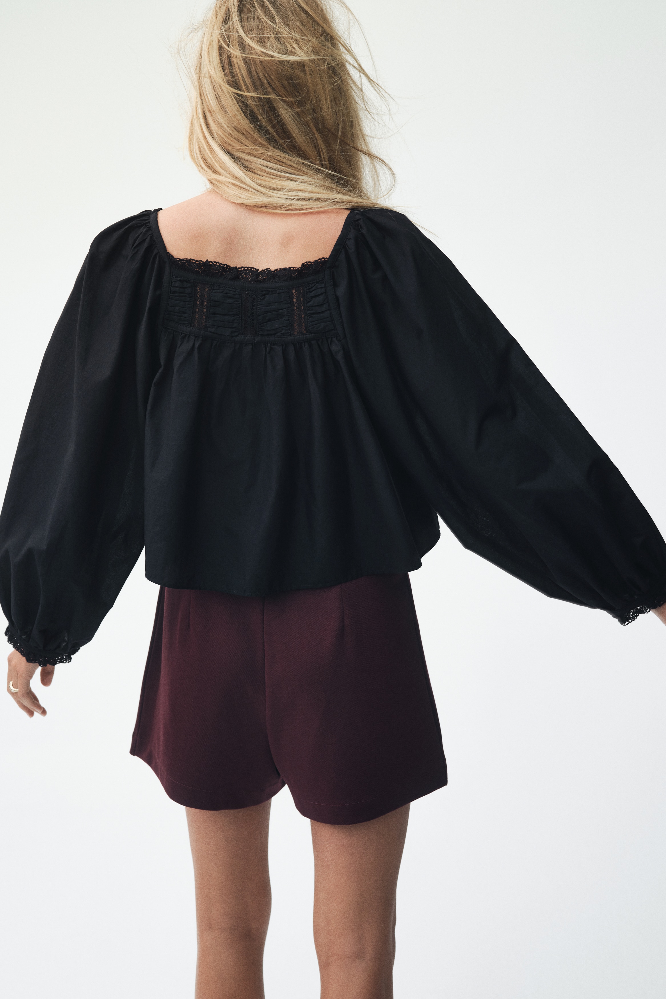 Lace-trimmed cotton blouse