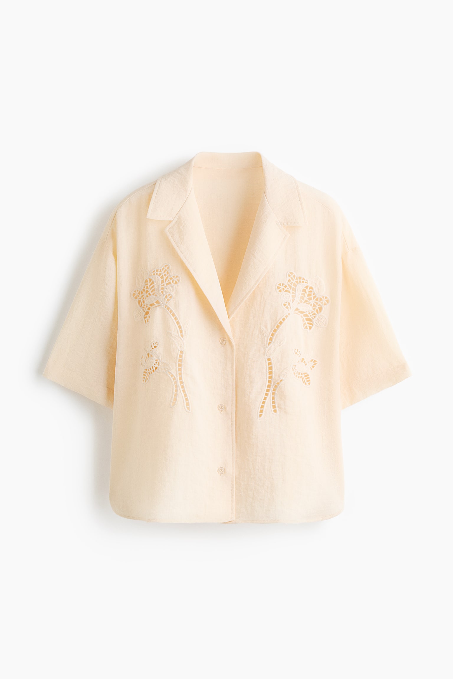 Camisa com bordado inglês - Amarelo claro