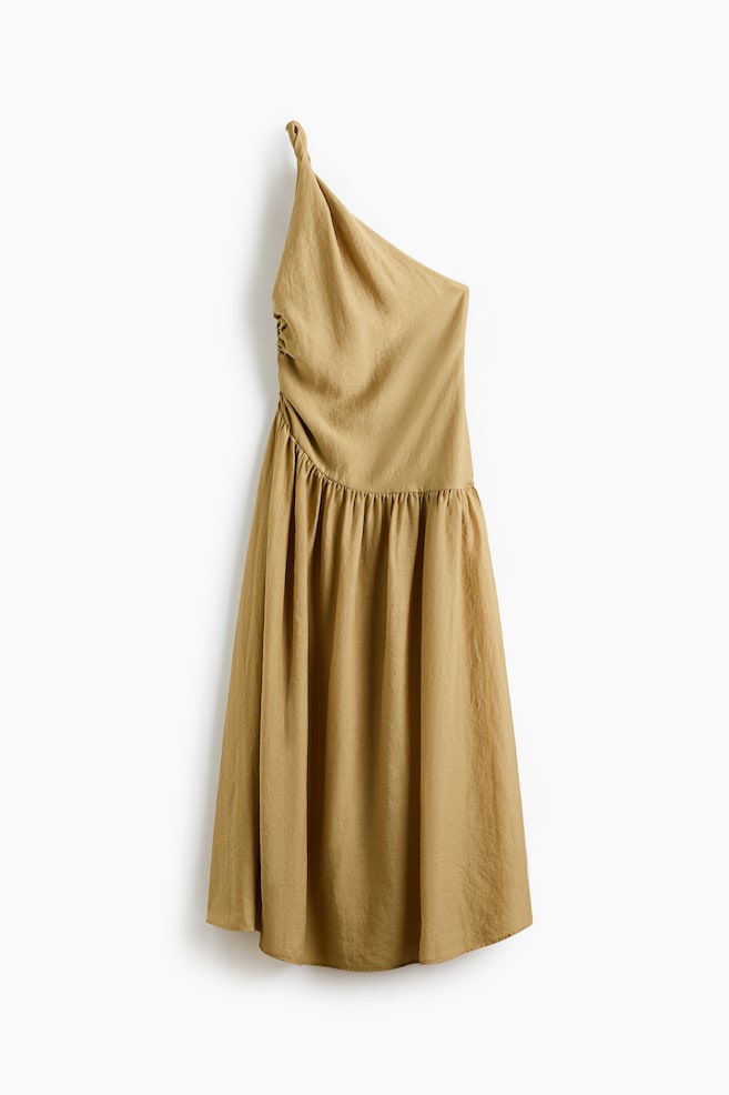 Vestido de un hombro con detalle girado - Beige - 1
