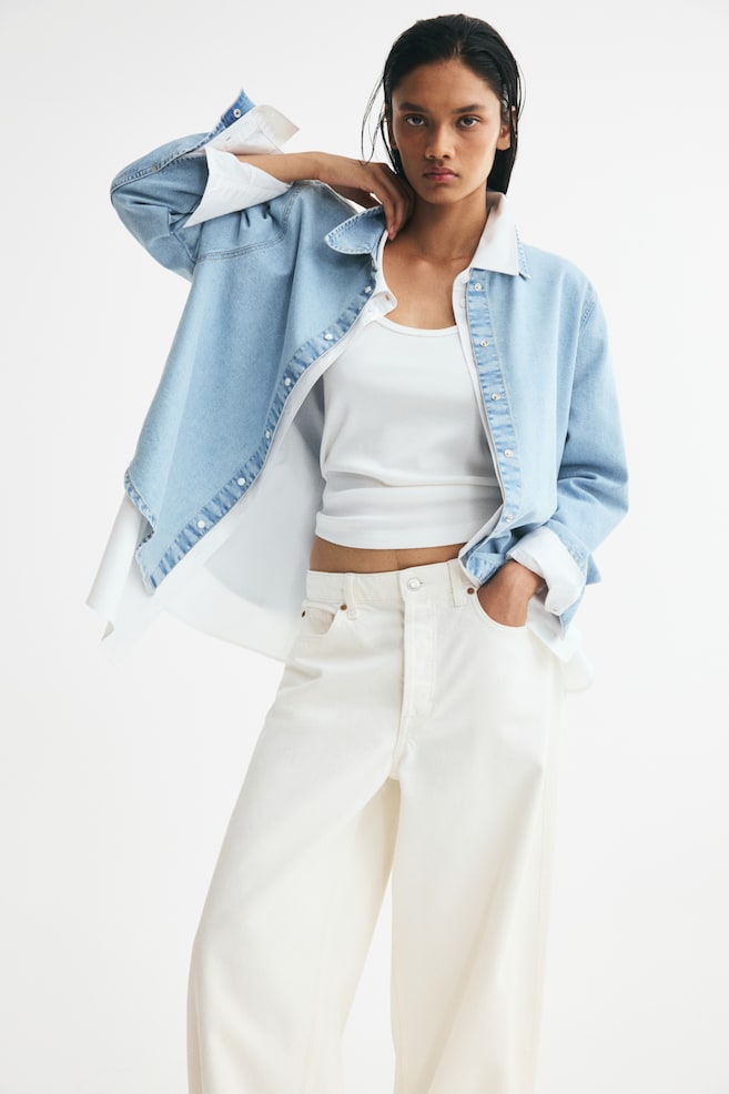 Loose-fit denim shirt - Light denim blue/Dark denim blue - 1