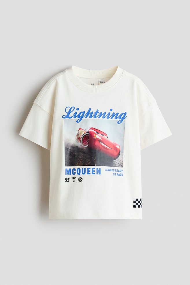 Oversized T-Shirt with Printed Motif - Ivory/Cars/Dark gray/Minions - 1