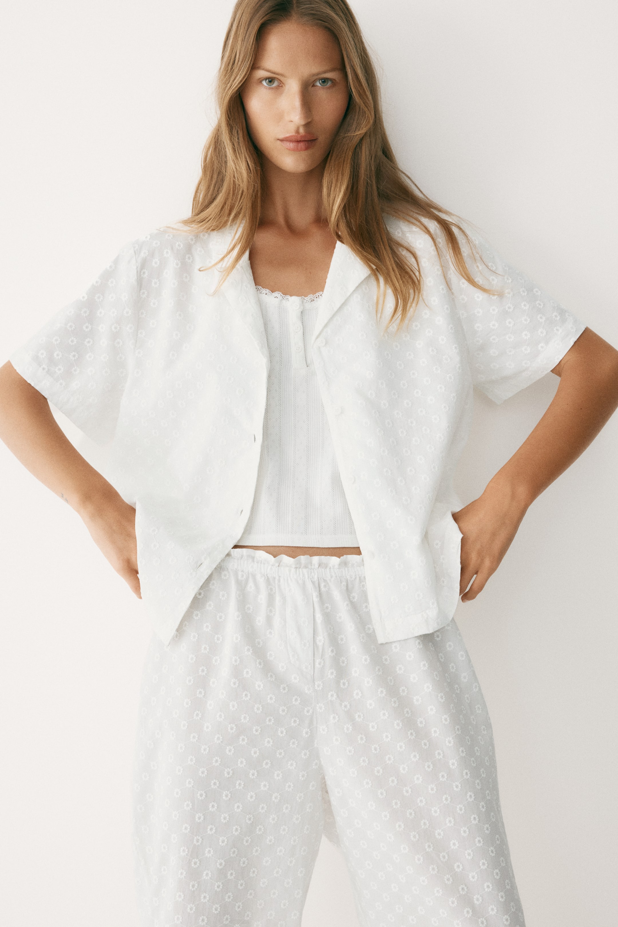 Embroidered Cotton Pajama Pants