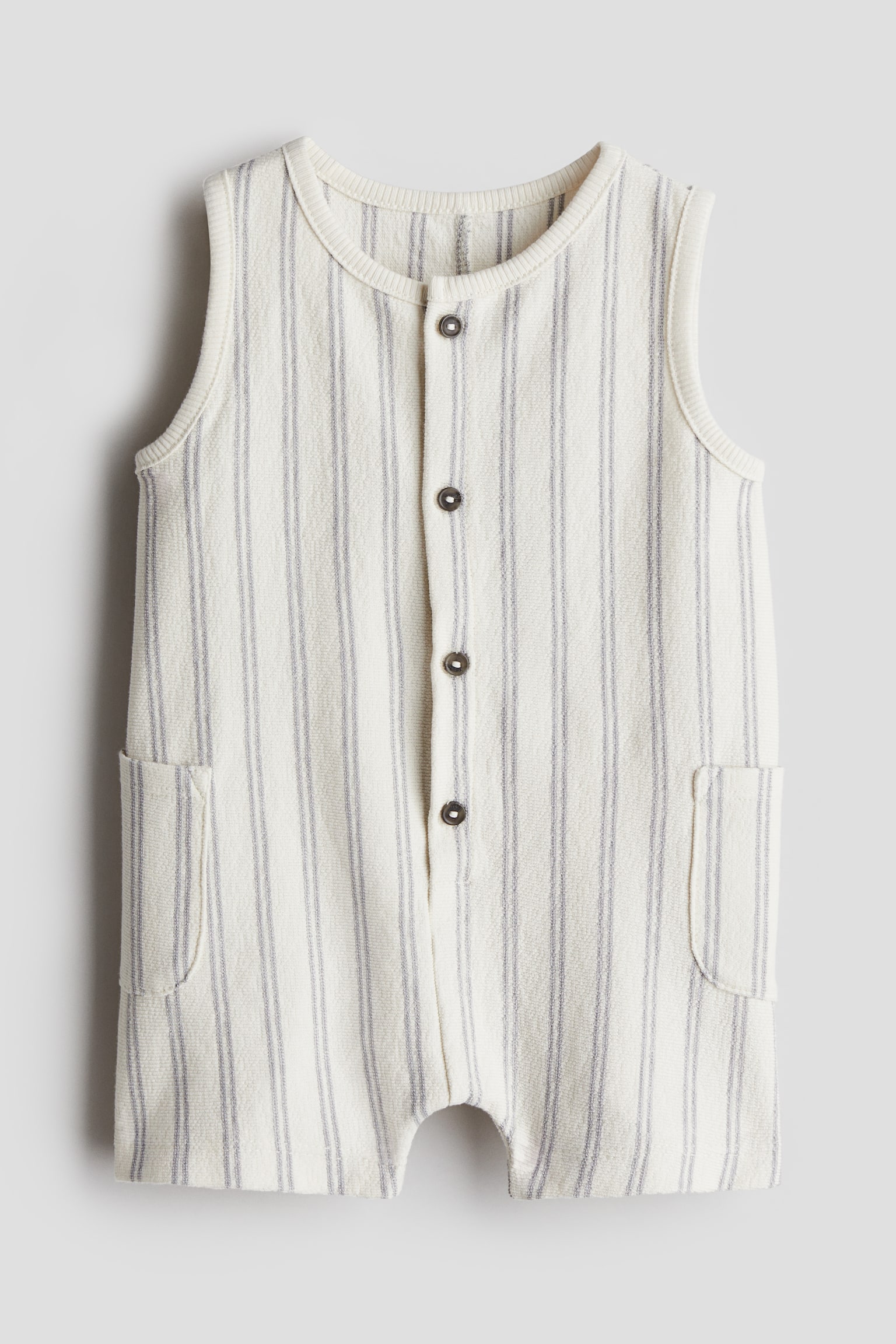 Cotton romper suit - White/Striped/Dark grey/Seashells - 1