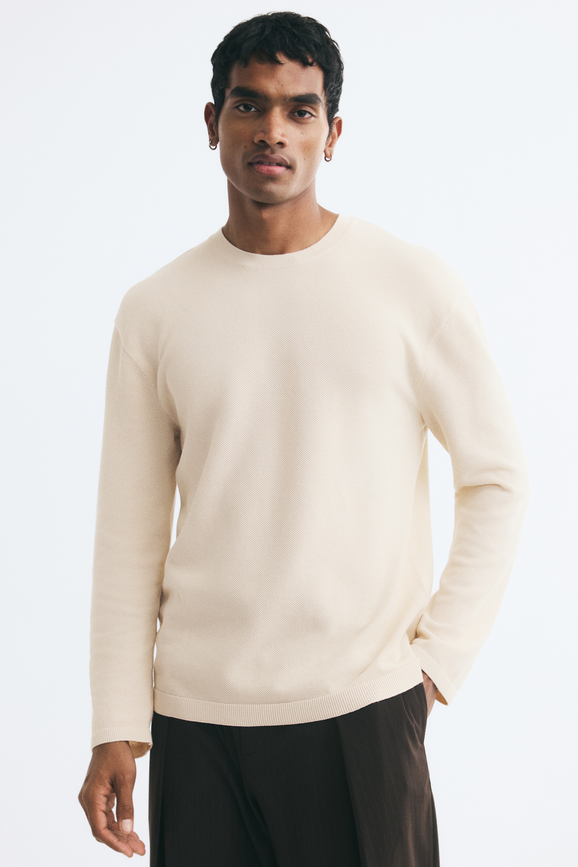 Relaxed Fit Textured-knit jumper - Light beige/Dusty brown/Black/Dark brown