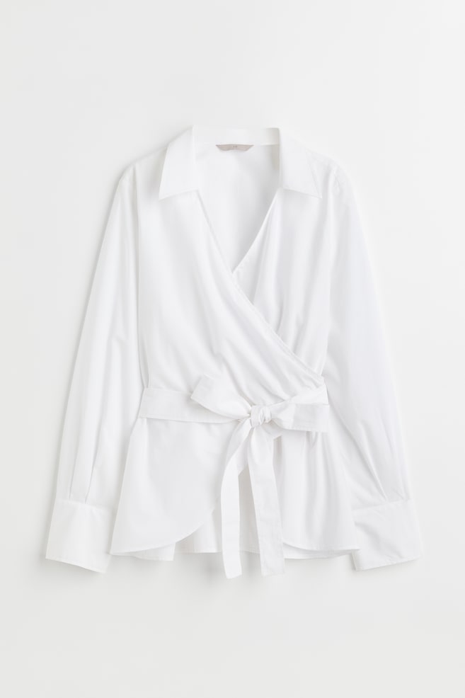 Wrapover cotton blouse - White - 2