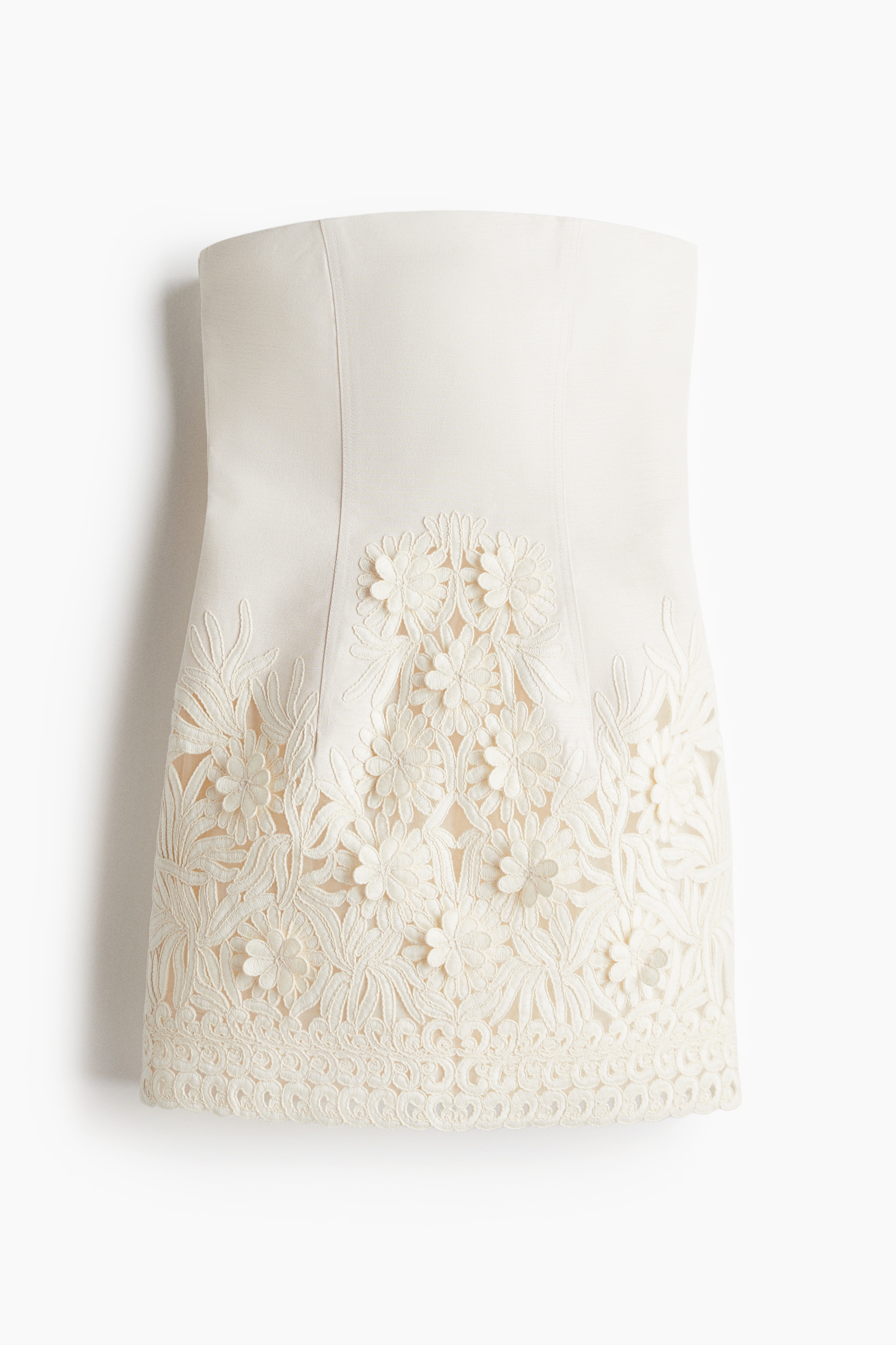 Rochie fără bretele cu aplicații - Crem