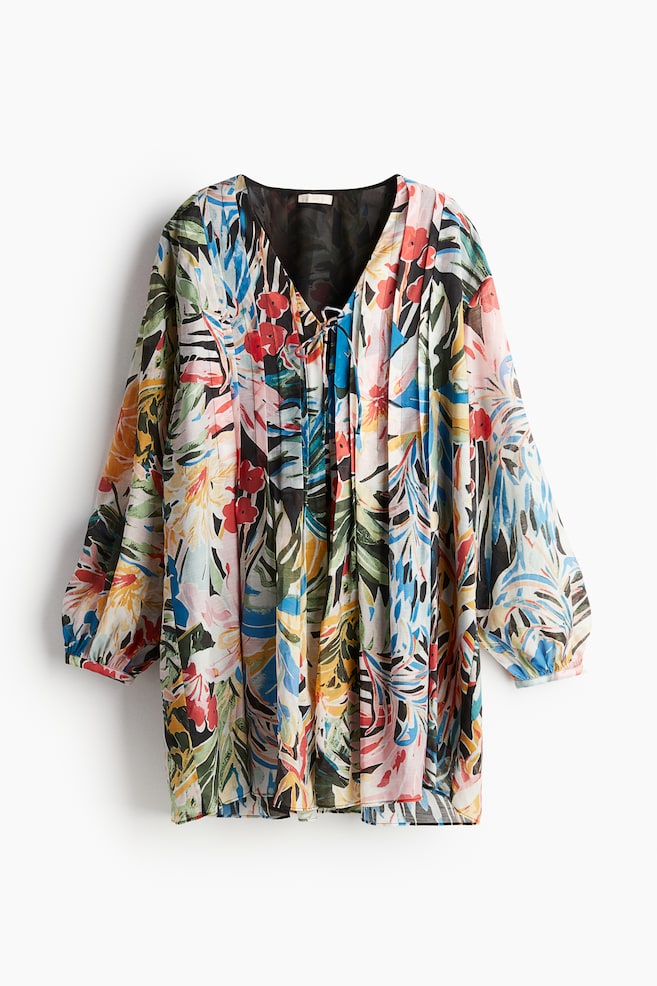 Jurk met platte plooitjes - Zwart/bloemen - 1
