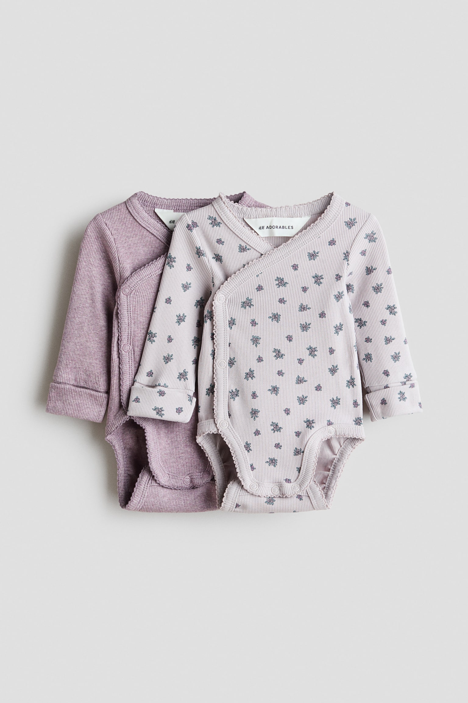 2-pack room-to-grow bodysuits - Light purple/Floral/Dusty pink/Striped/Light blue/Striped/Beige/Light beige