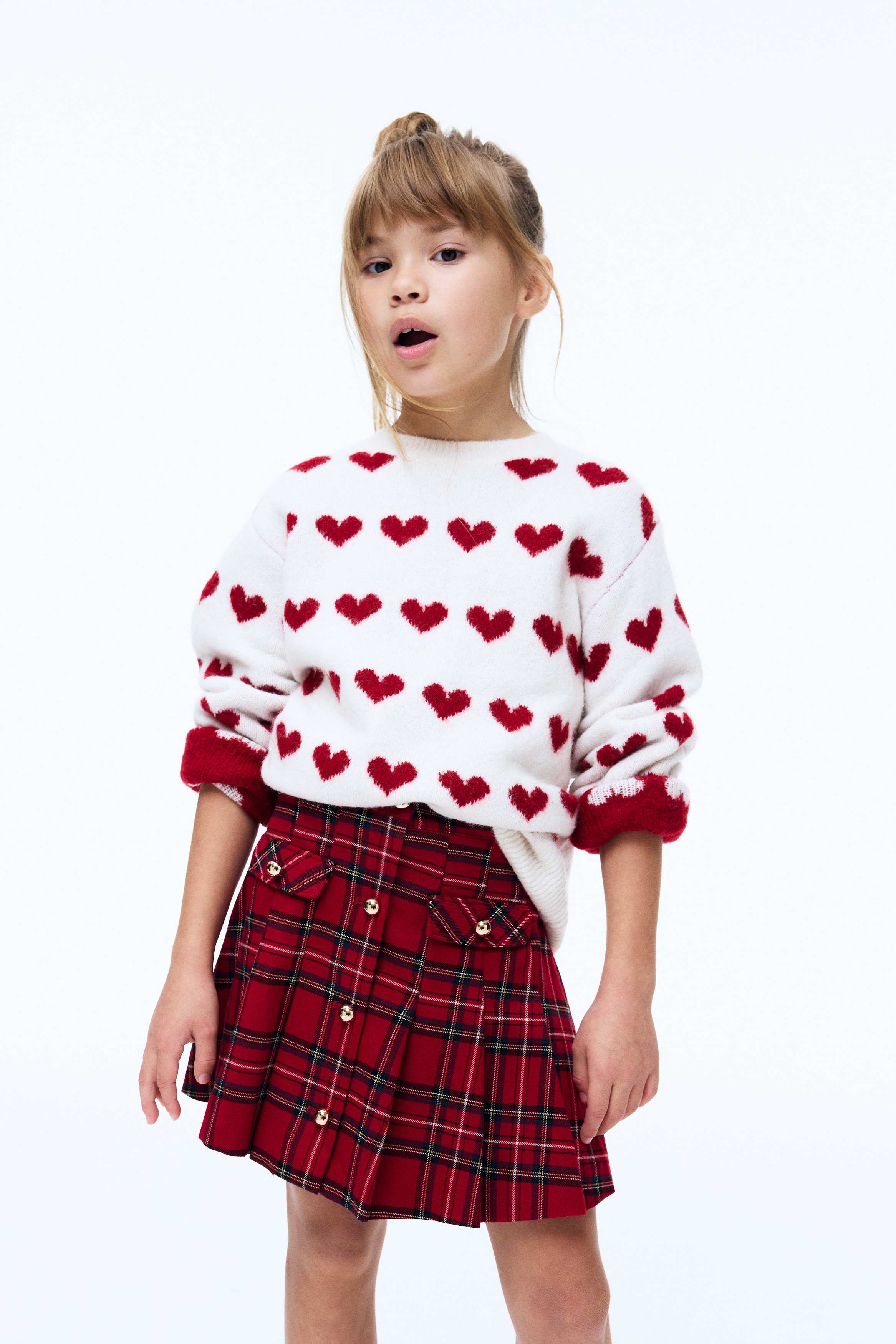 Girls - Red/Checked Pleated flannel skirt - Size: 3-4Y  - H&M