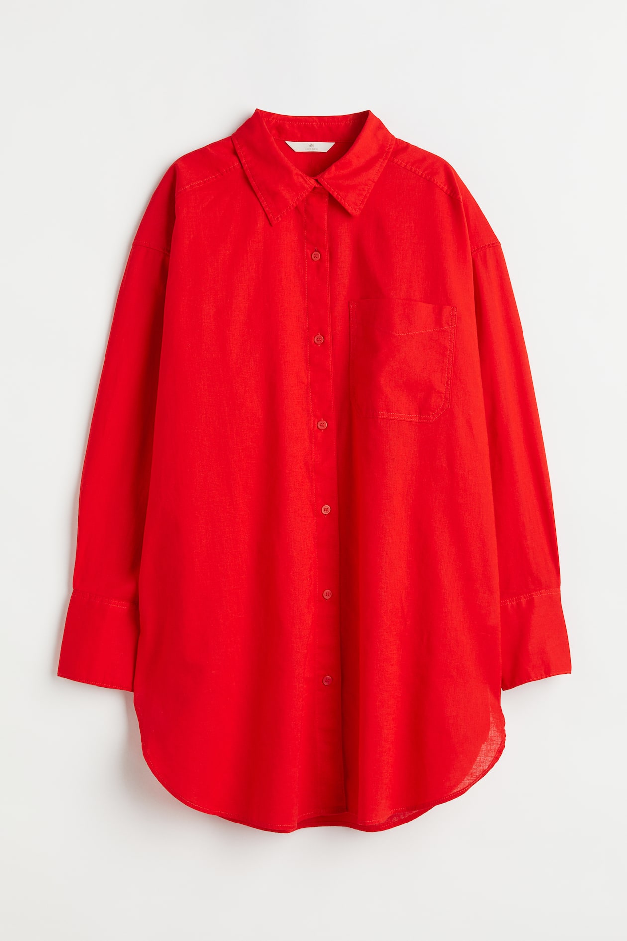 Oversized Linen-blend Shirt - Long sleeve - Long - Red - Ladies | H&M US