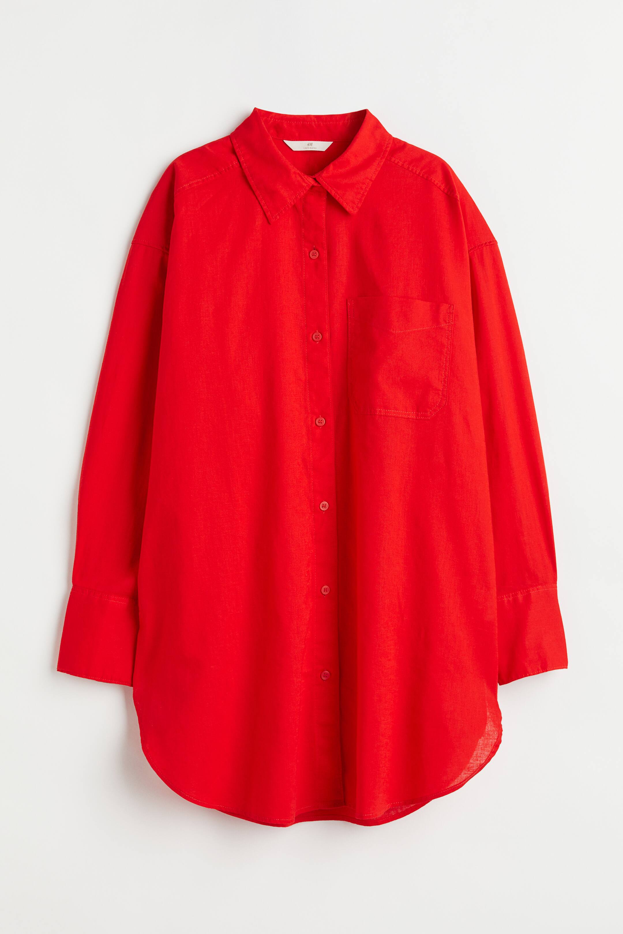 查看大圖: 加大碼亞麻混紡襯衫 - 紅色 - Ladies | H&M 1