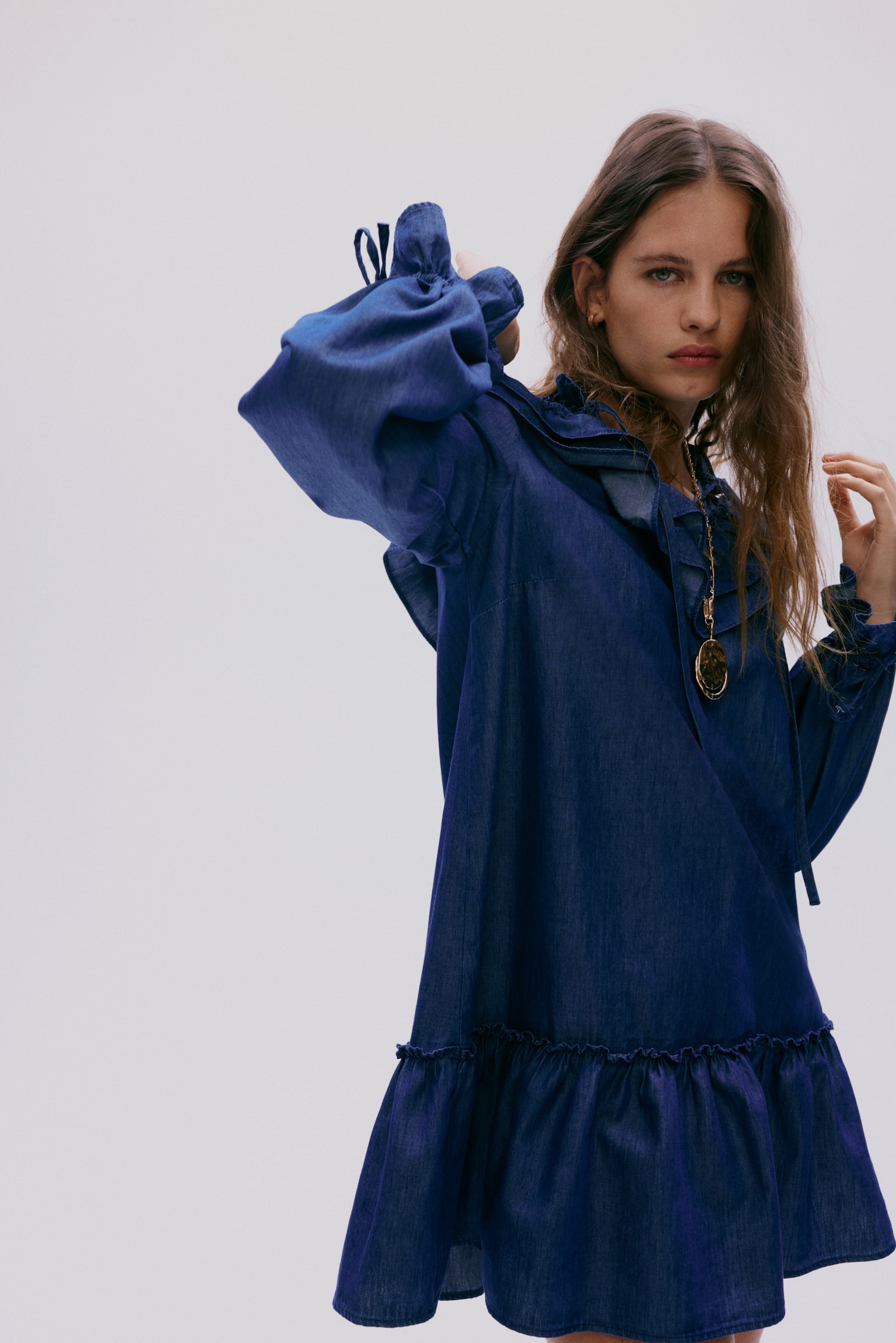 Frill-trimmed denim dress - Dark denim blue - 6