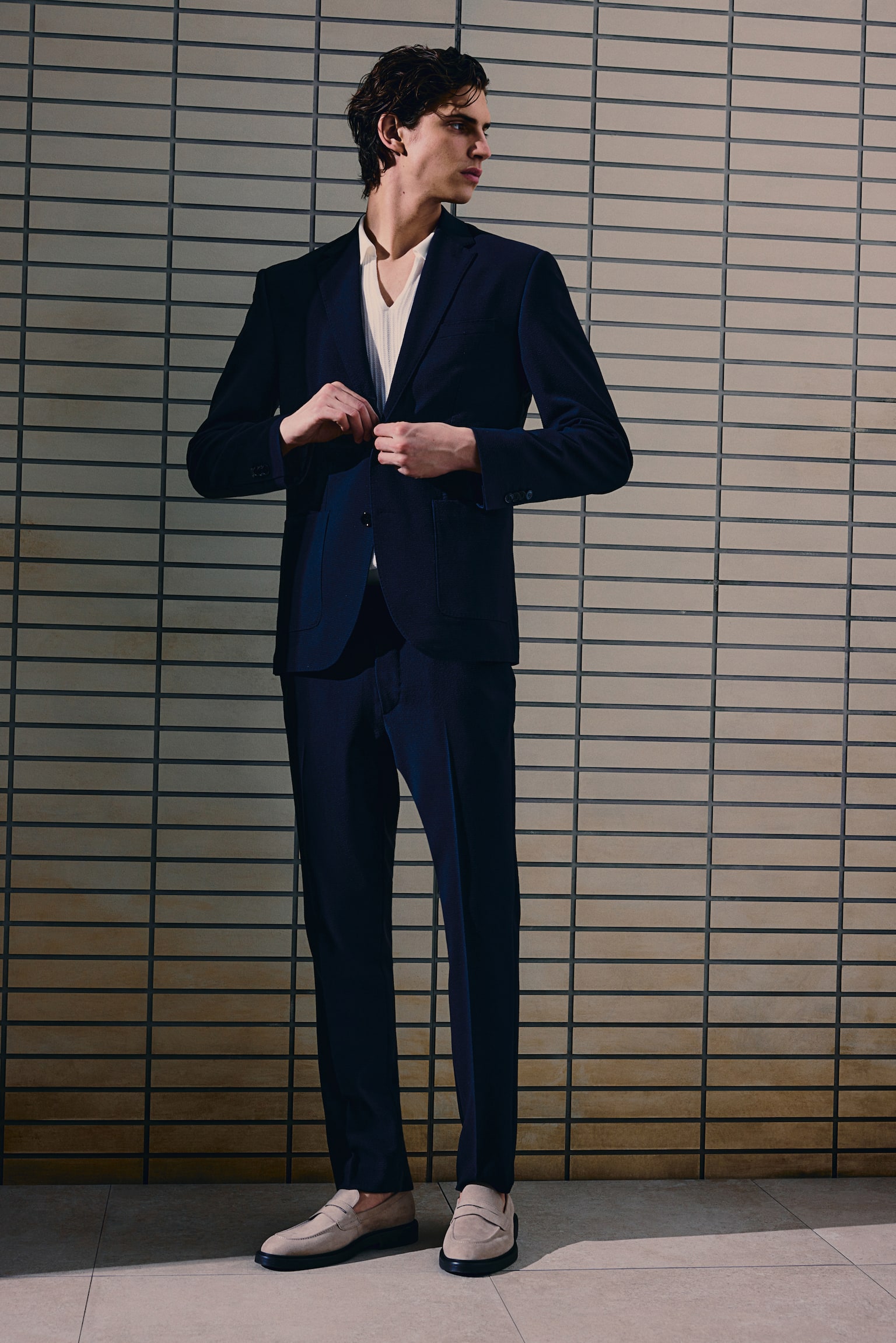 Slim Fit Seersucker jacket - Navy blue - 4