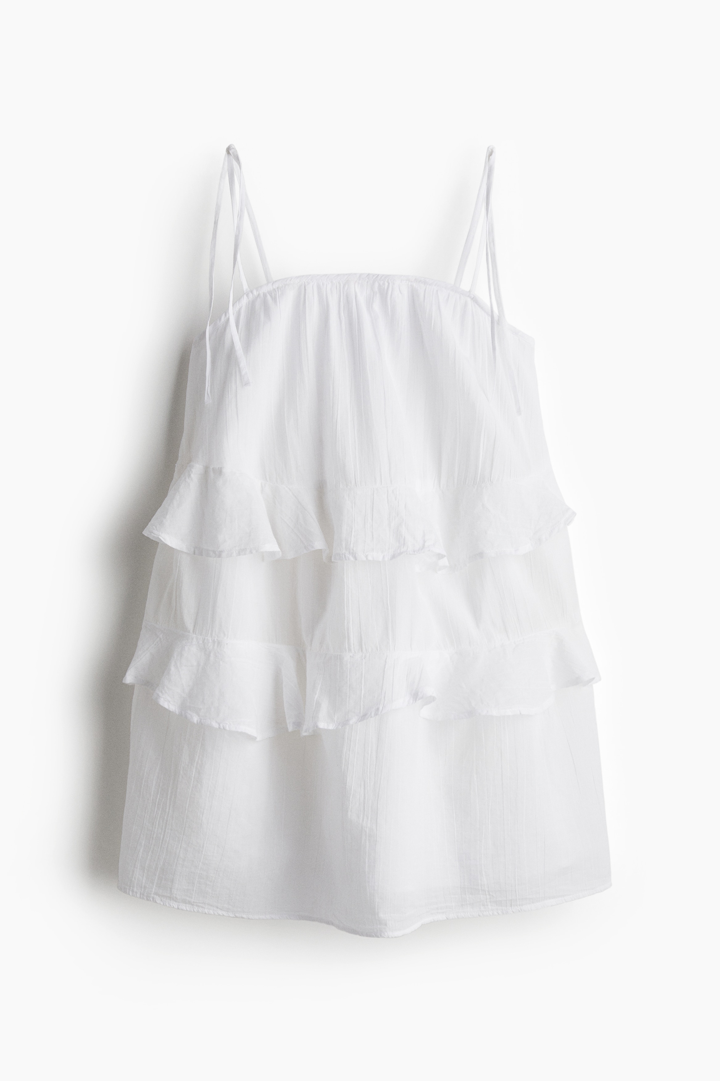 Flounced cotton dress - White/Black/Light blue