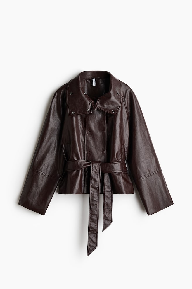 Veste croisée en tissu enduit - Marron foncé - 1