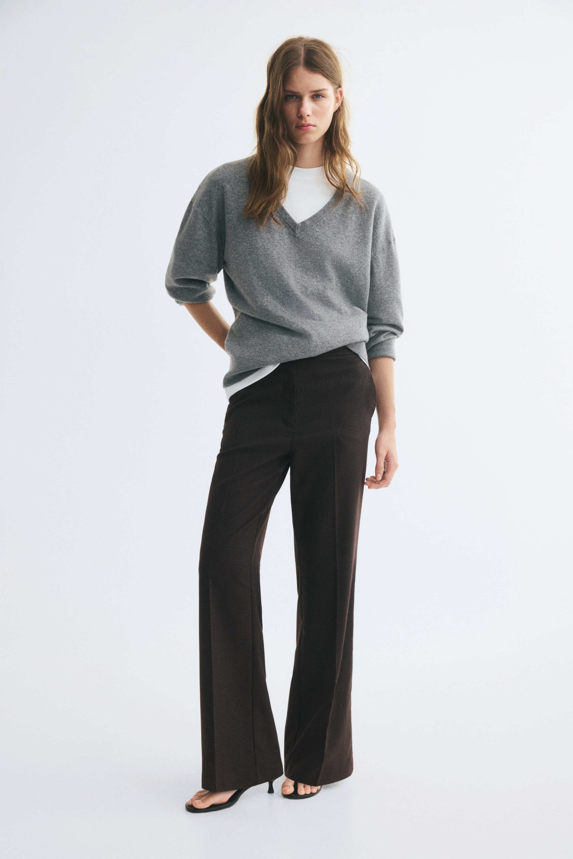 Pantalone sa zvonastim nogavicama - Tamnosmeđa/pepito dezen/Crna/Teget/tanke pruge/Tamnosmeđa/Tamnobež/pepito dezen/Tamna sivosmeđa/Tamnosivi lapor/Sivobež lapor/Tamnosiva/tanke pruge