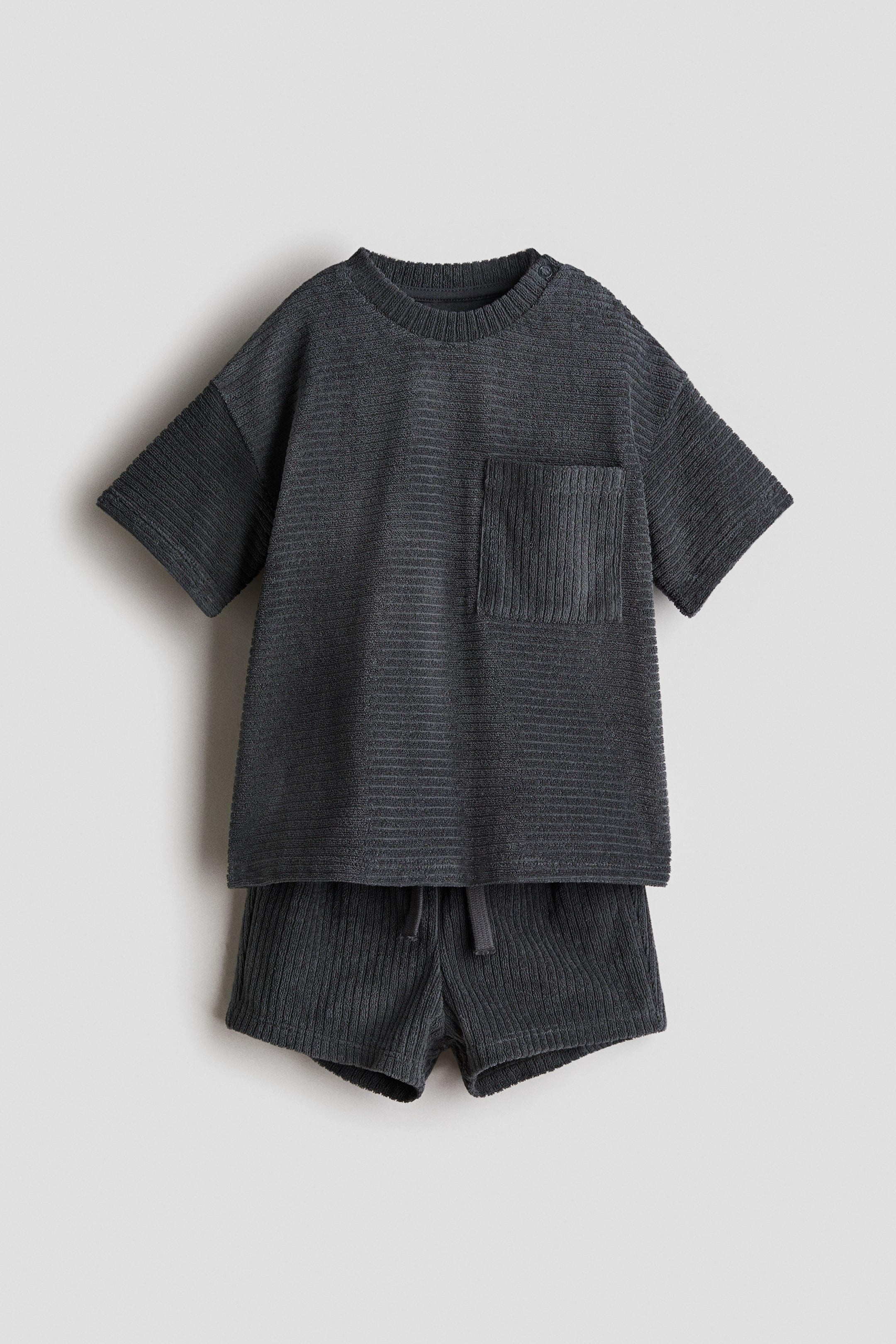 Переглянути збільшене зображення: 2-piece ribbed terry set - Темно-сірий - Kids | H&M UA 1