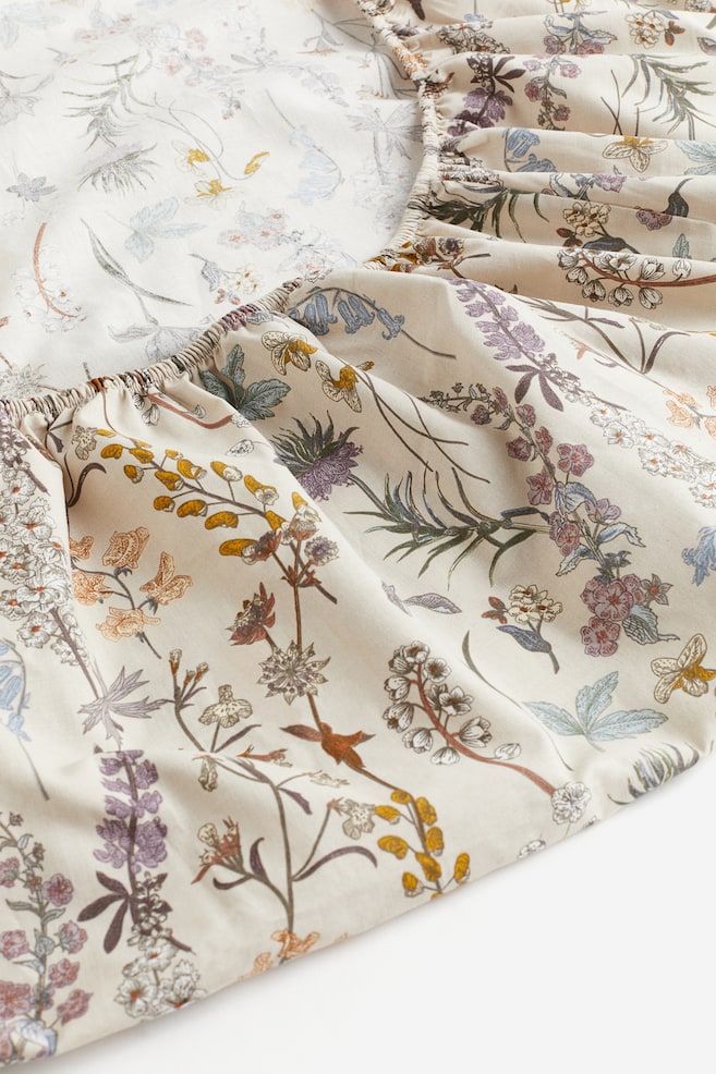 King/Queen Cotton Fitted Sheet - Beige/floral - 2