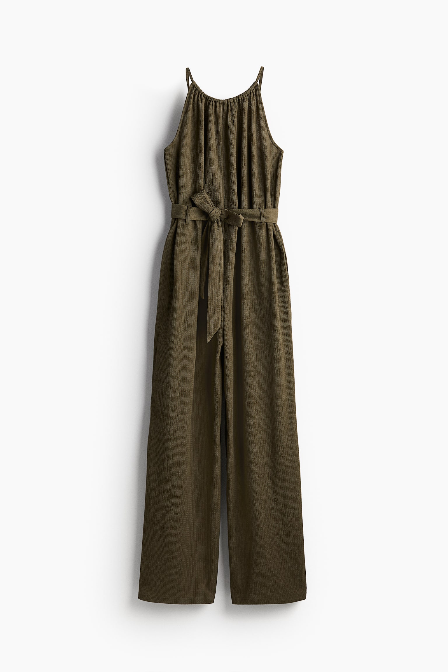 Tie-belt jumpsuit - Dark khaki green - 2