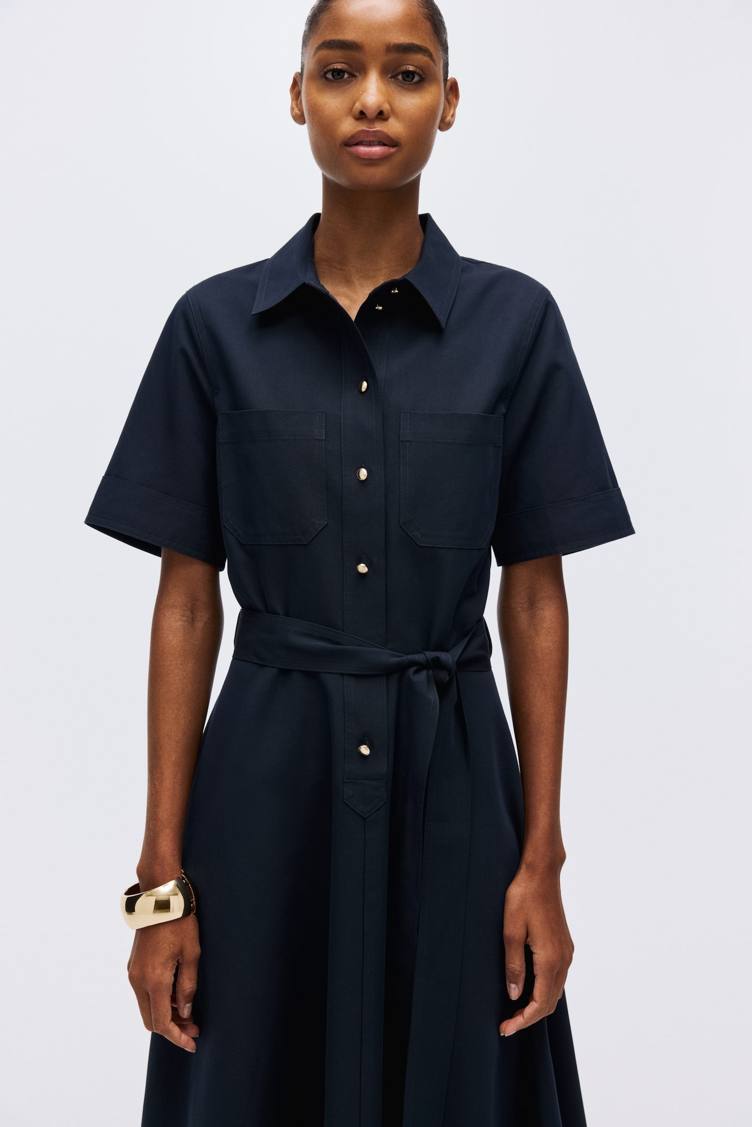 Short-sleeved shirt dress - Navy blue - 7