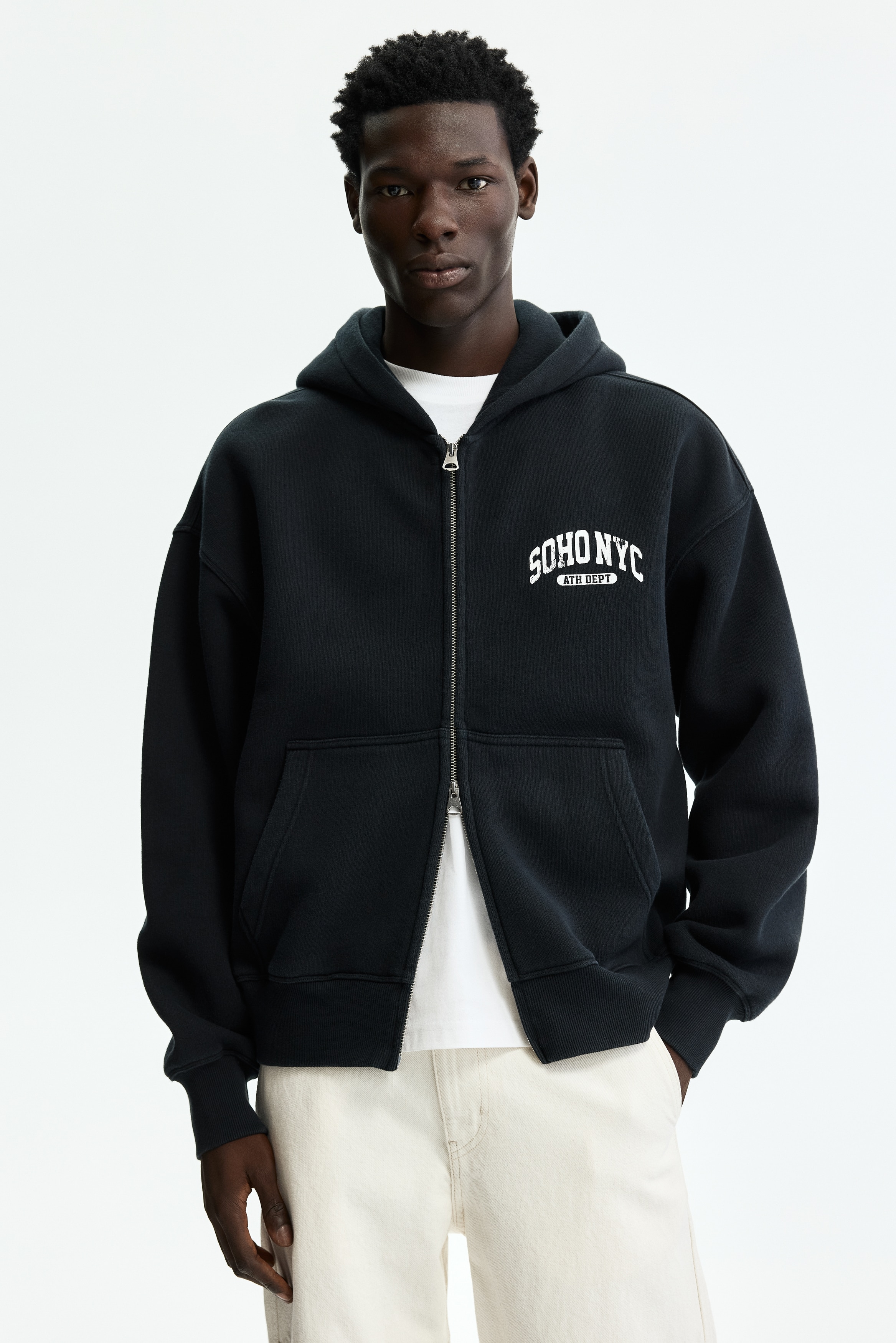 加大碼圖案拉鍊連帽外套 - 黑色/SoHo NYC/海軍藍/SoHo NYC/混灰色/SoHo NYC