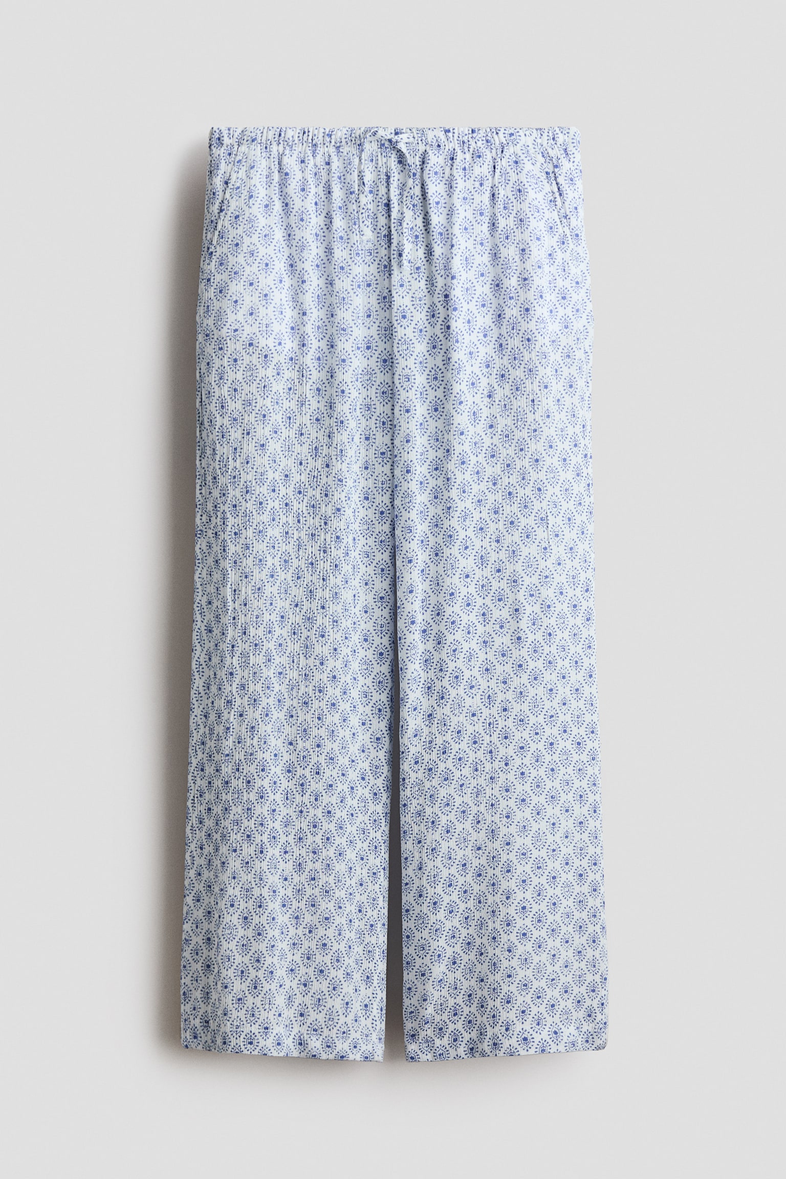 Pantaloni cu elastic în talie - Alb/motive albastre/Negru/Albastru-deschis/dungi/Negru/Bej/dungi/Albastru/dungi/Bleumarin/flori - 1