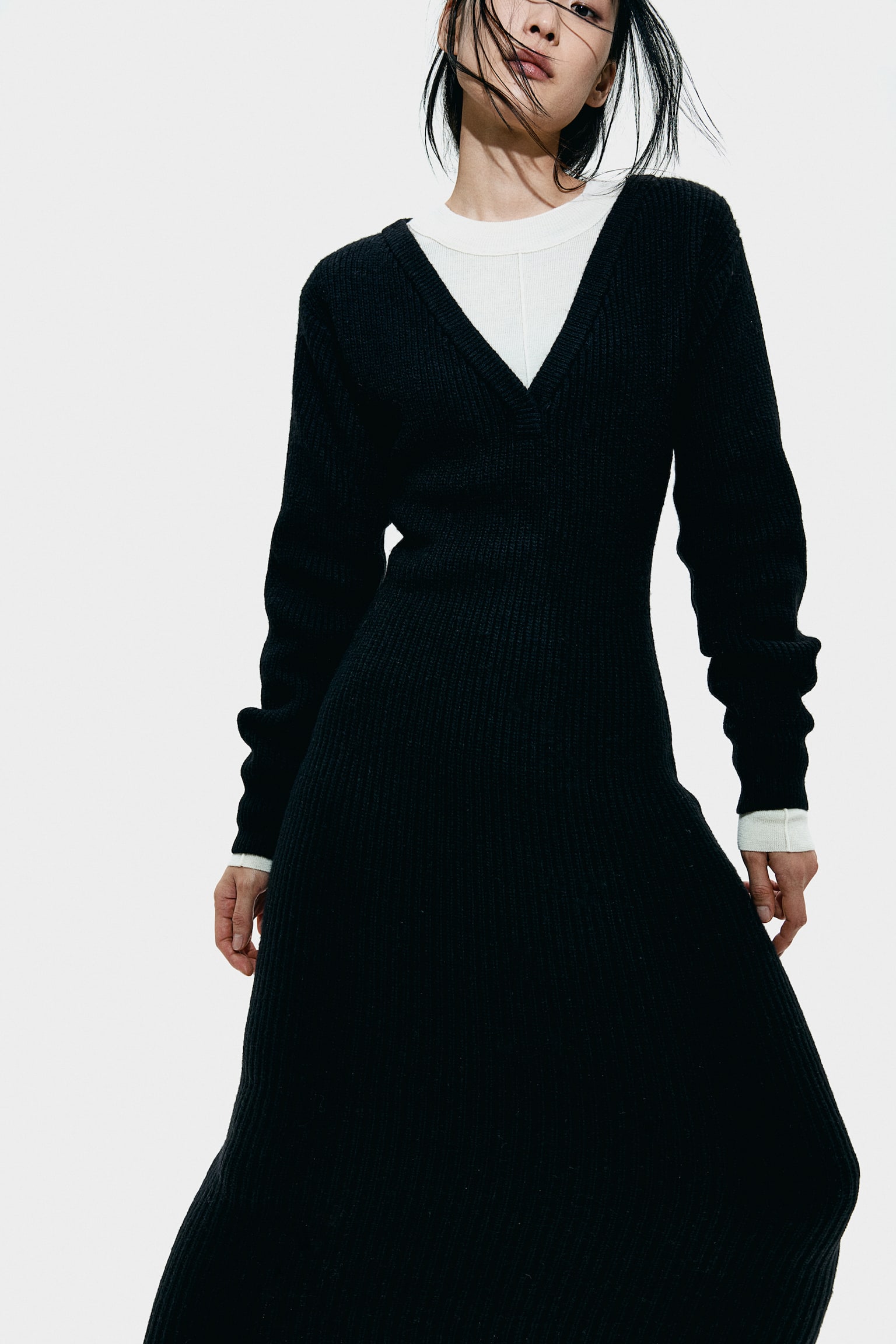 Rib-knit dress - ブラック - 1