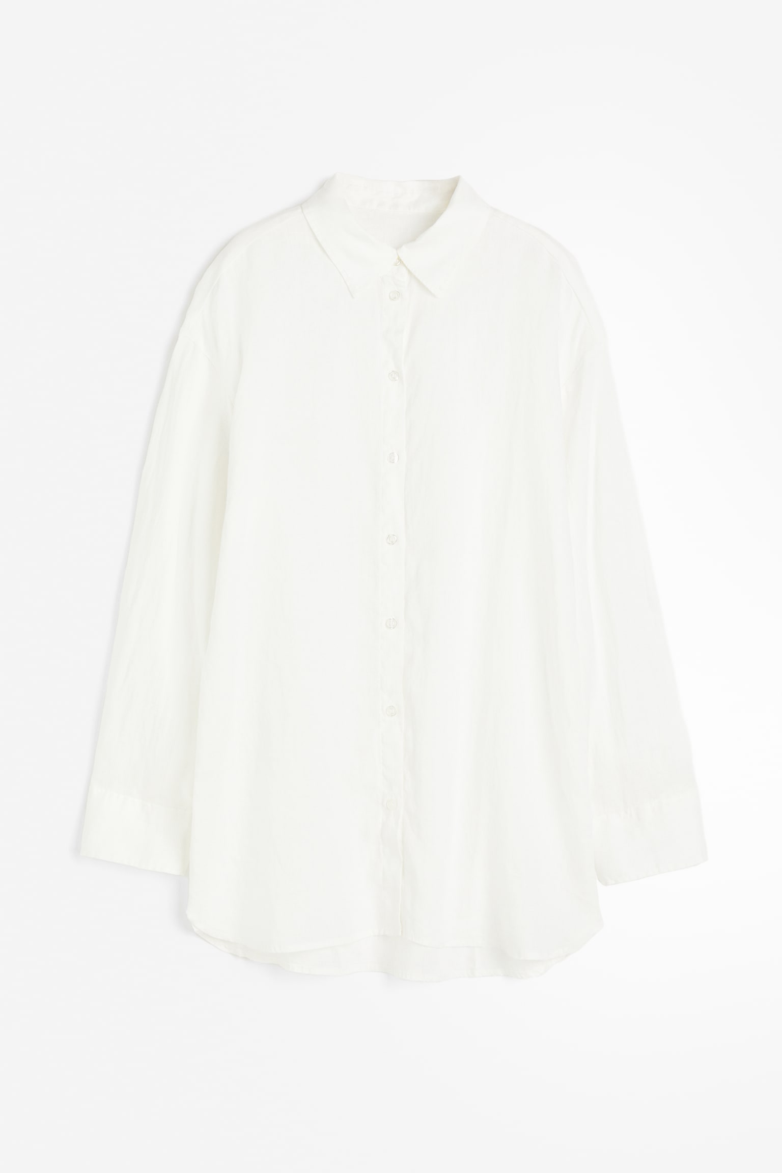 Long Linen Shirt - Long sleeve - Long - White - Ladies | H&M US