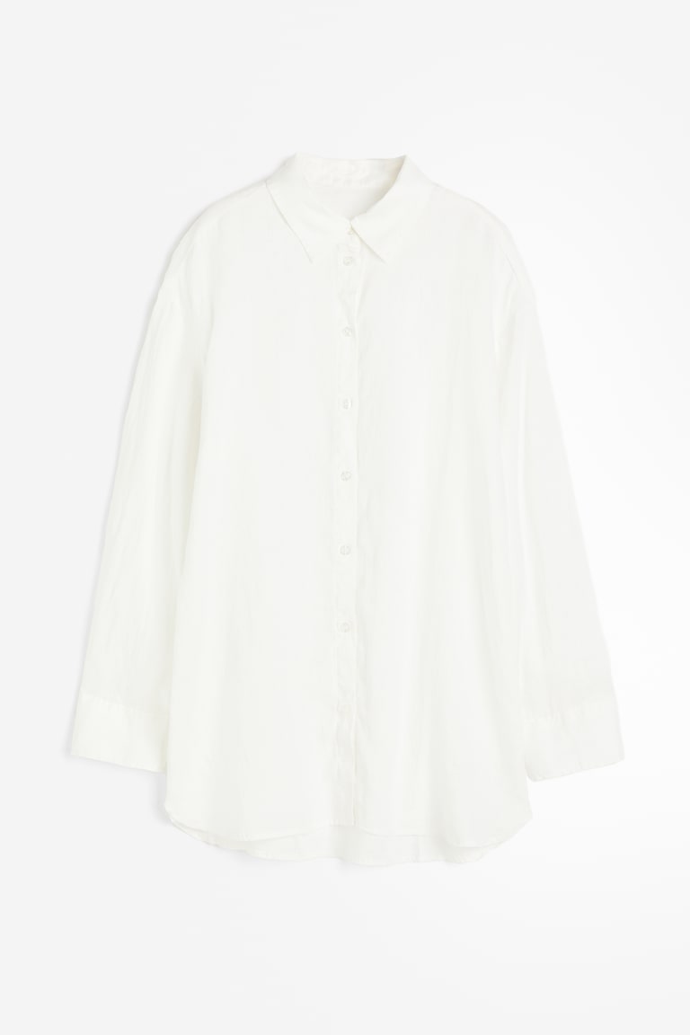 Long Linen Shirt - Long sleeve - Long - White - Ladies | H&M US