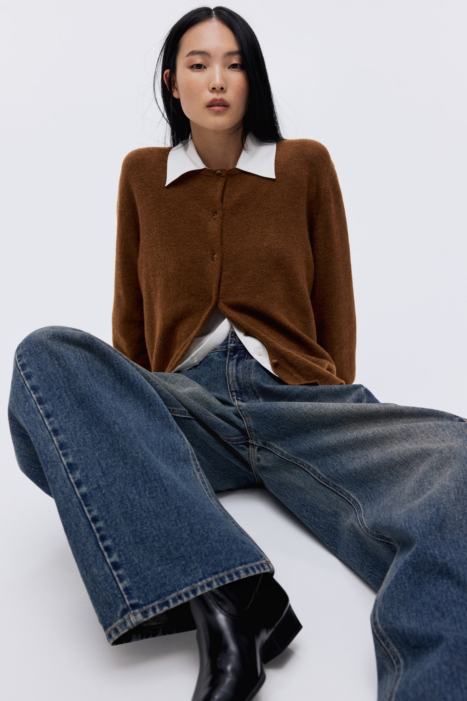 Loose-fit cardigan - Brown/Dark brown/Black/Light green marl/Navy blue/Beige marl/Dark grey marl/Greige marl/Burgundy/Dark grey marl - 6