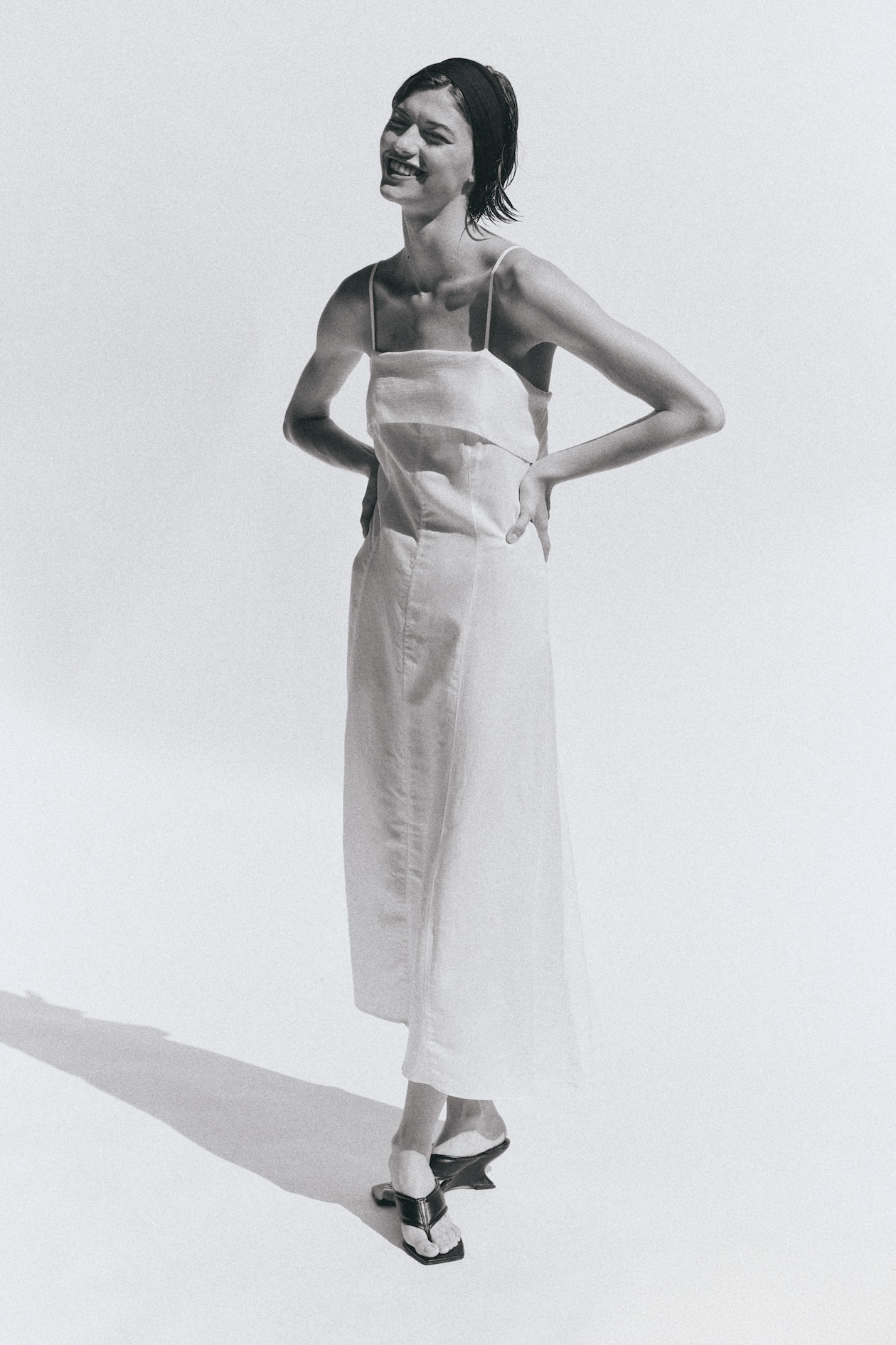 Ladies - White Linen-Blend Strappy Dress - Size: M - H&M