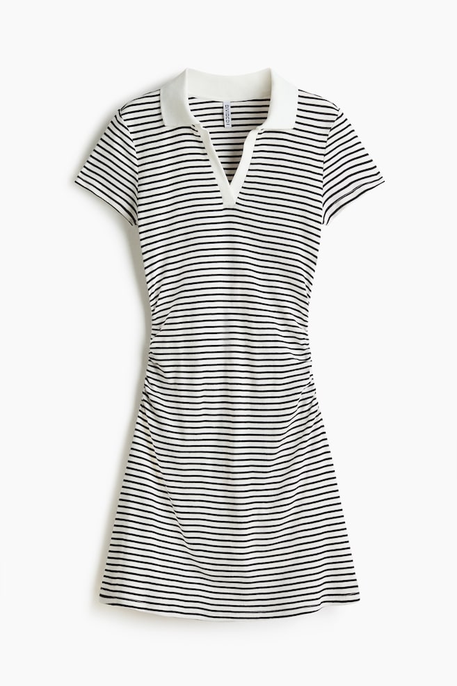 Collared fine-knit dress - White/Striped/Blue/Light blue - 1