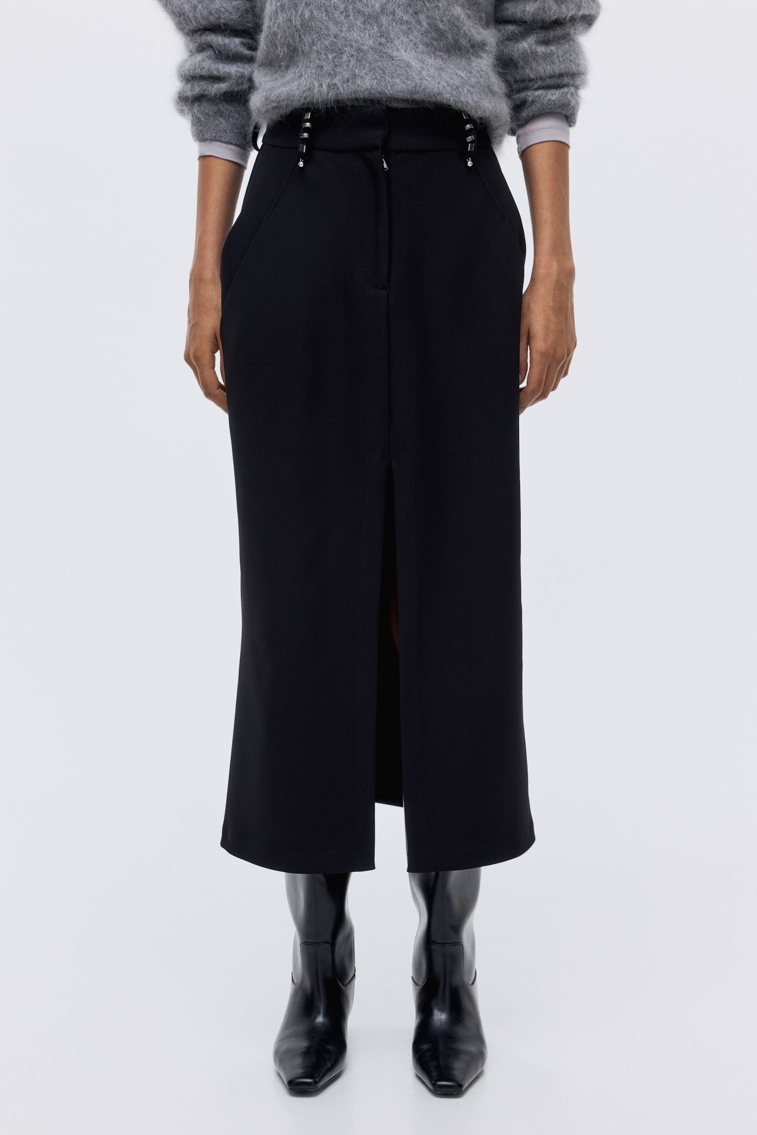 Rivet-detail pencil skirt - Black - 4