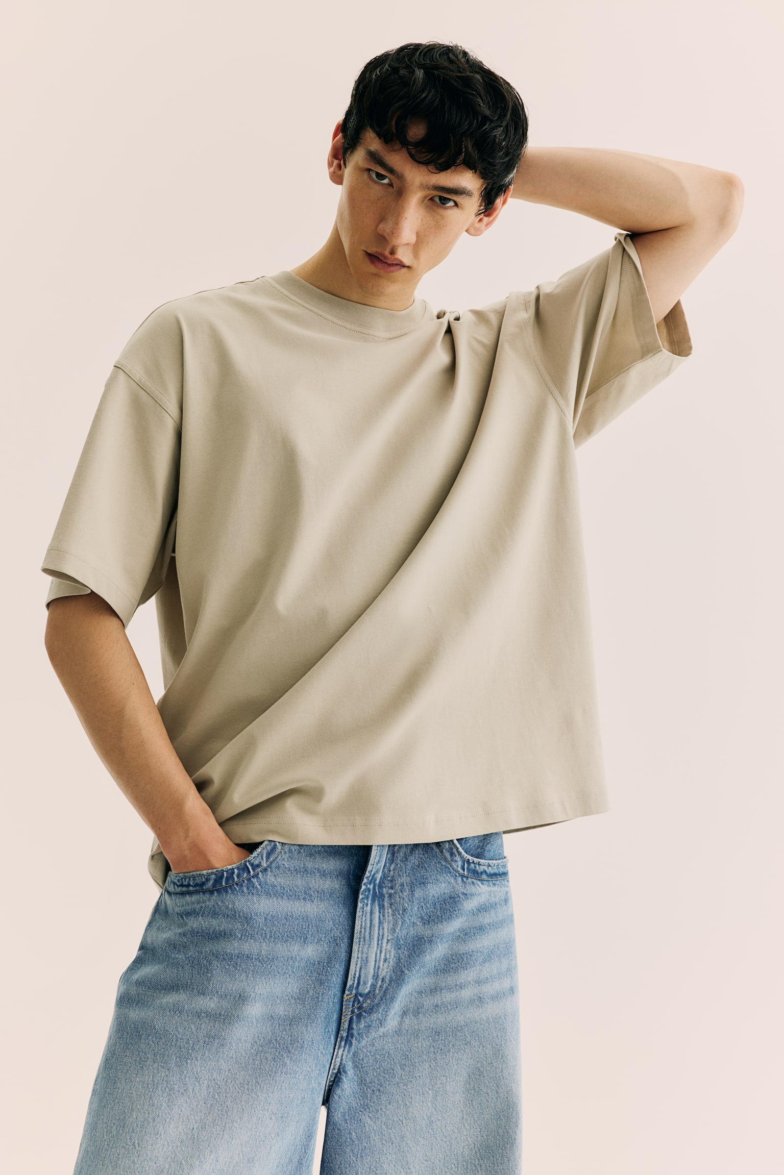 Oversized Fit T-shirt - Beige/White/Black/Beige - 1