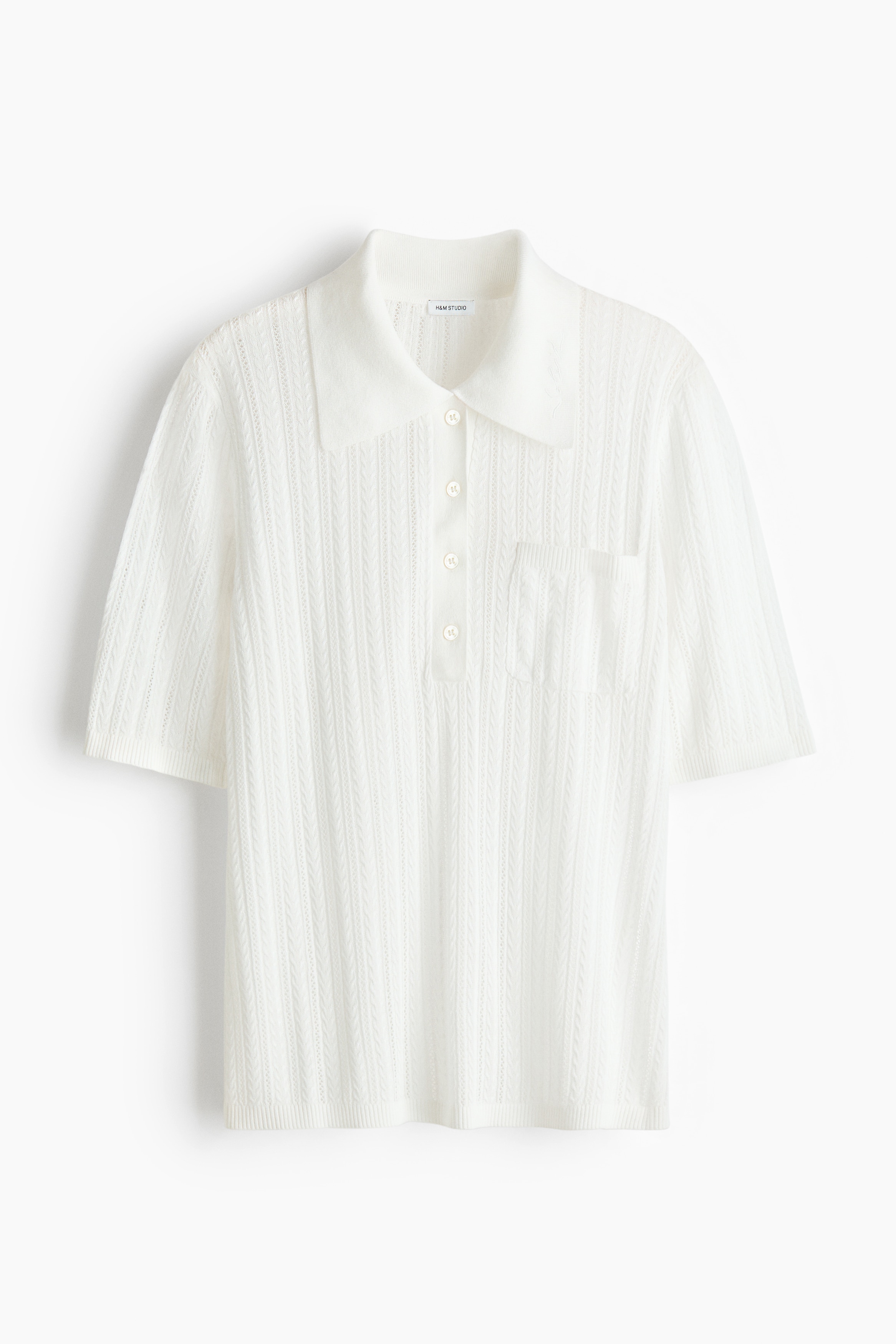 Pointelle-Knit Polo Shirt - White