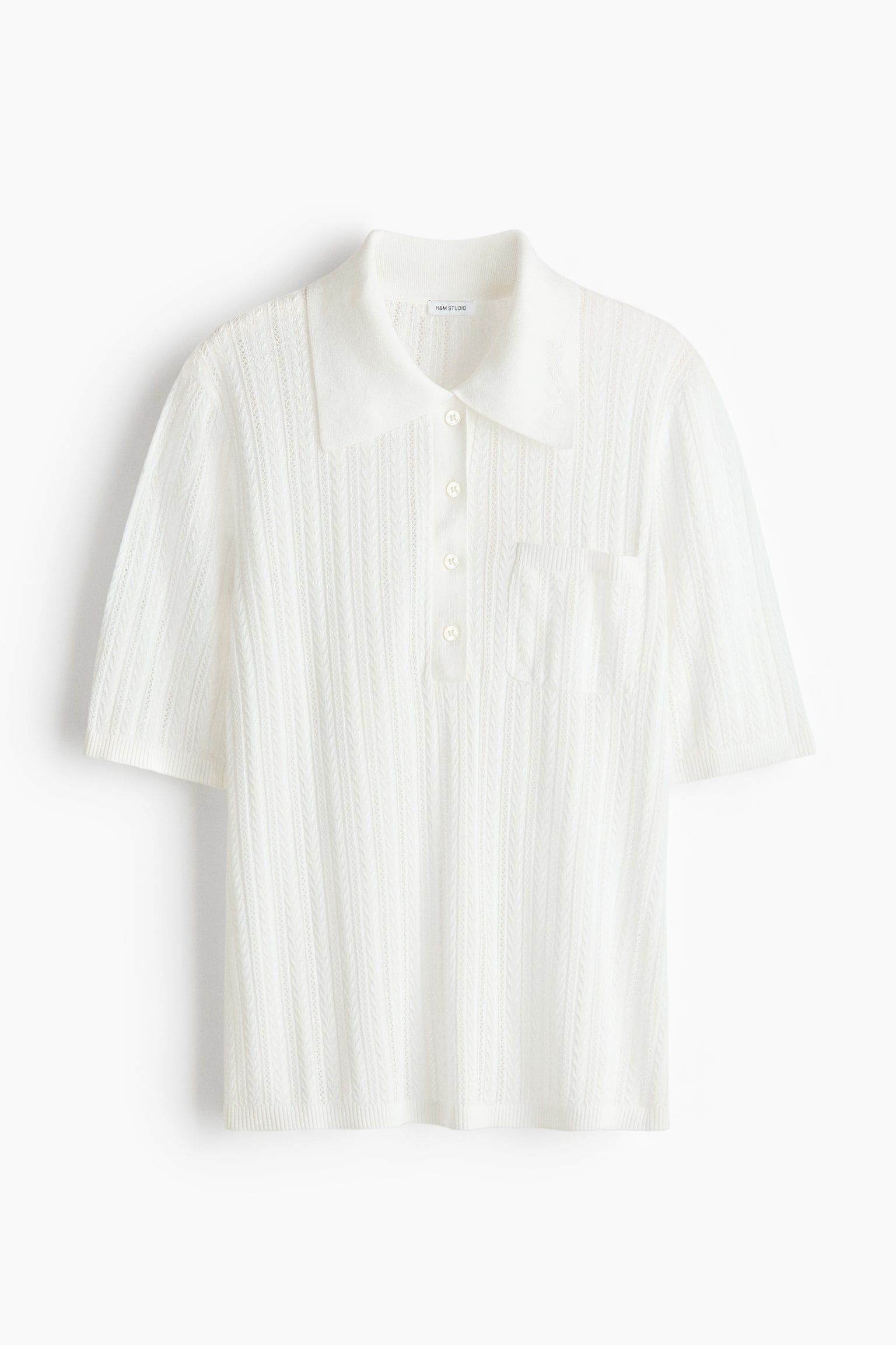 Pointelle-knit polo shirt - Бял - 1