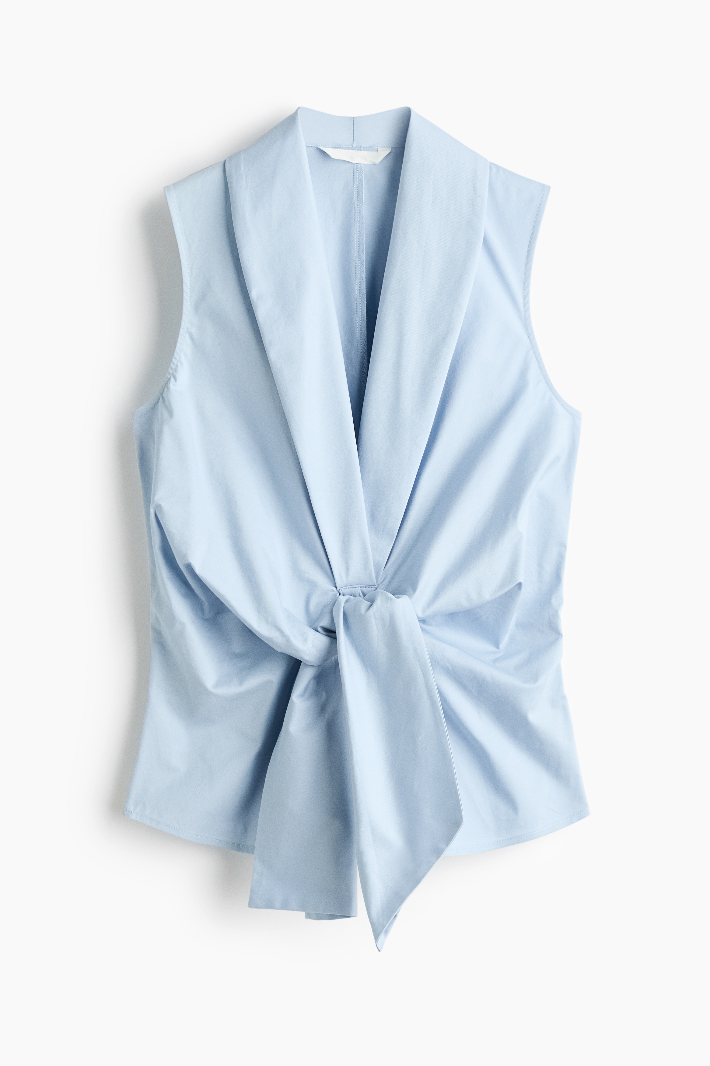 Tie-Detail Cotton Top - Light blue/Cream/Black