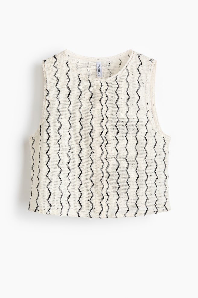 Crochet-Look Vest - Cream/zigzag pattern/Charcoal gray/white - 1
