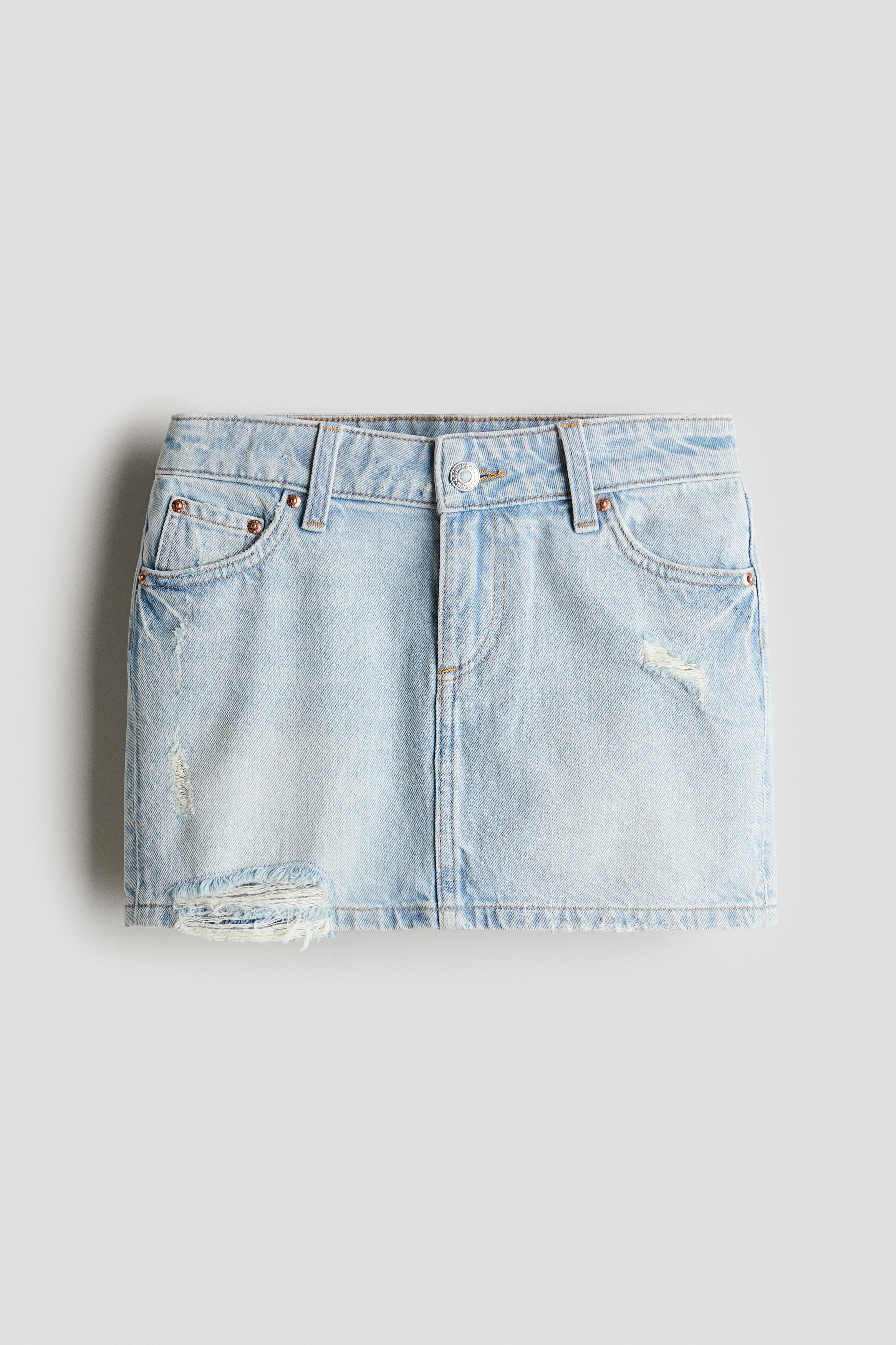 Distressed-Detail Denim Skirt - Light denim blue