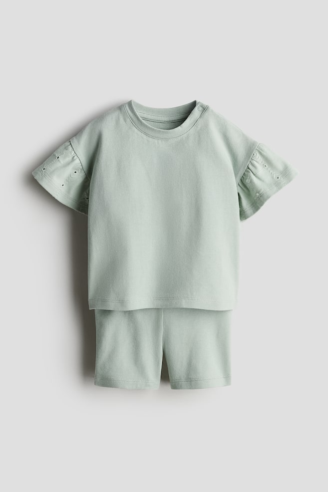 2-piece cotton jersey set - Light dusty green/Dusty blue - 1