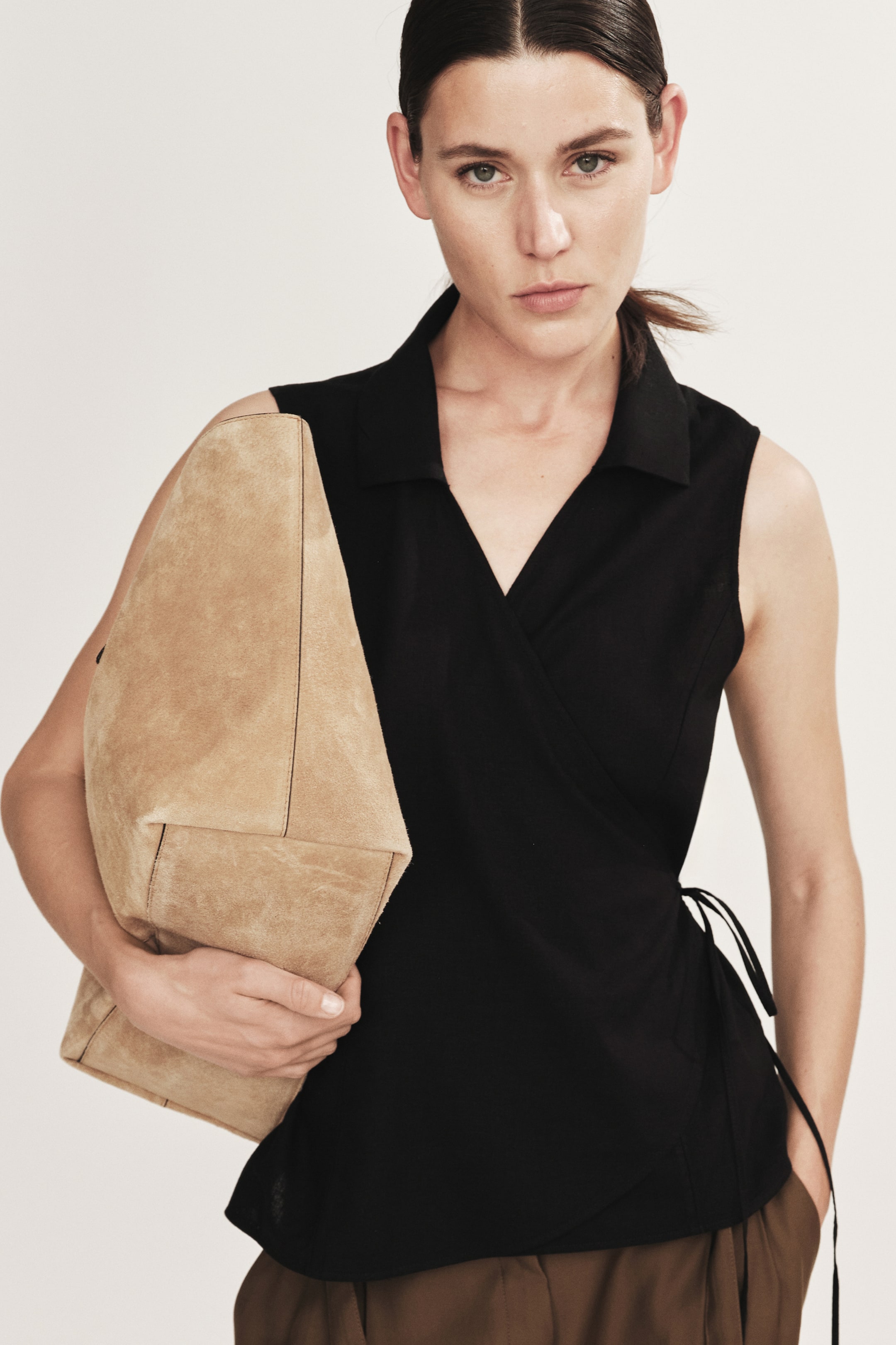 Linen-Blend Wrap Top