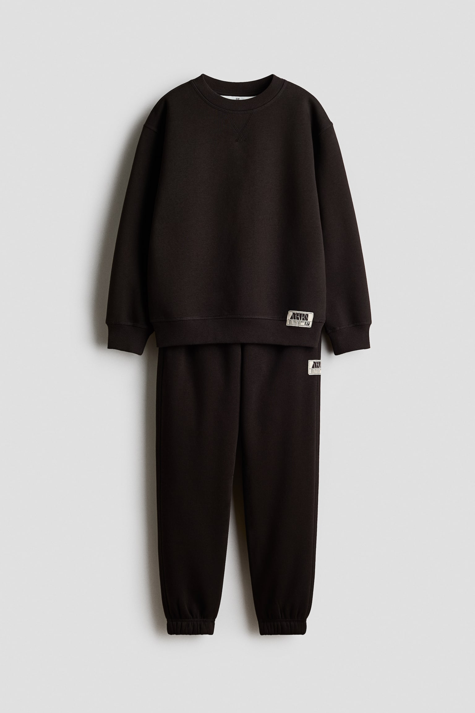 2-Piece Brushed-Inside Sweatshirt and Joggers Set - Black/Gray melange