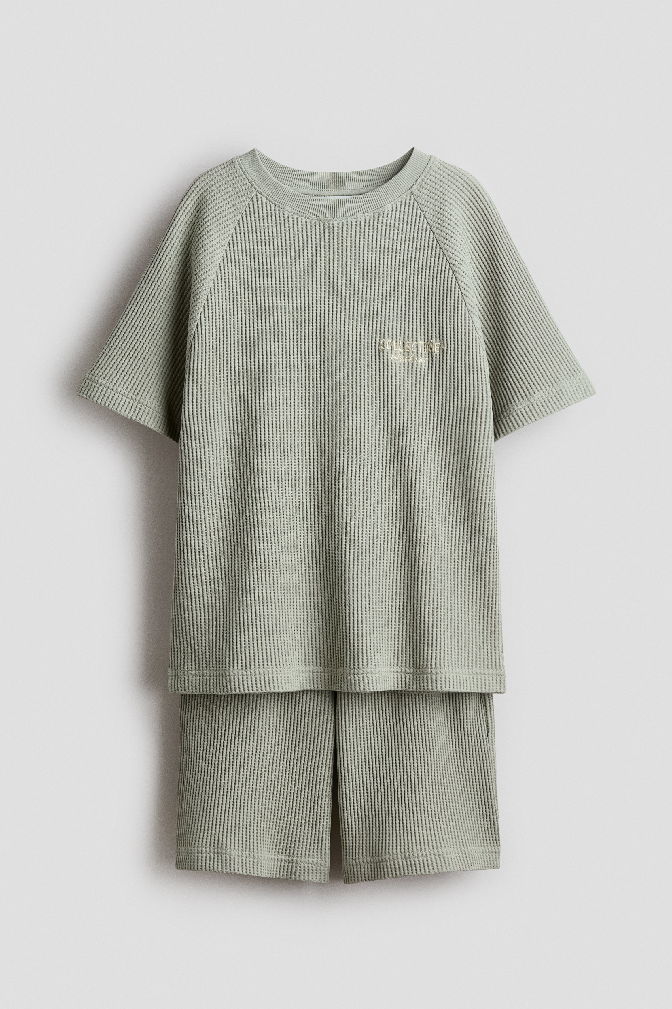 2-piece waffled jersey set - Light khaki green