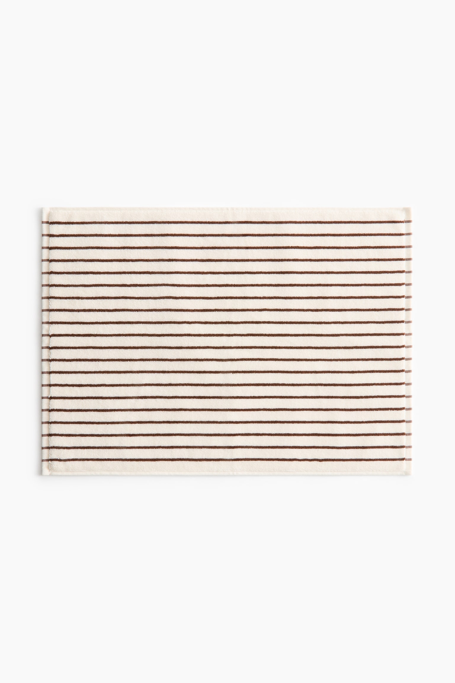 Cotton terry bath mat-White/Brown striped - 2