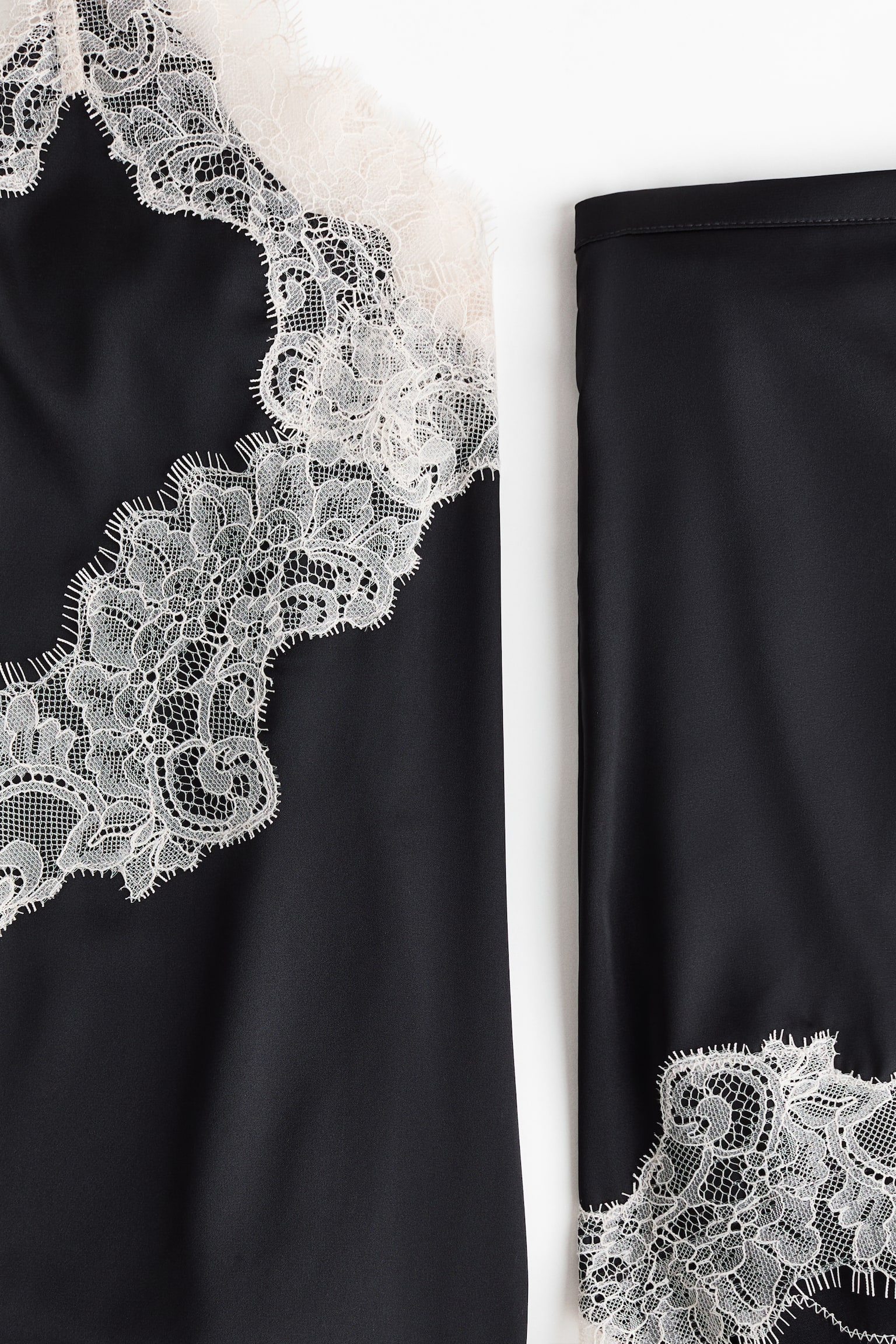 Lace-trimmed satin pyjamas - Black/Cream/Dark brown - 3