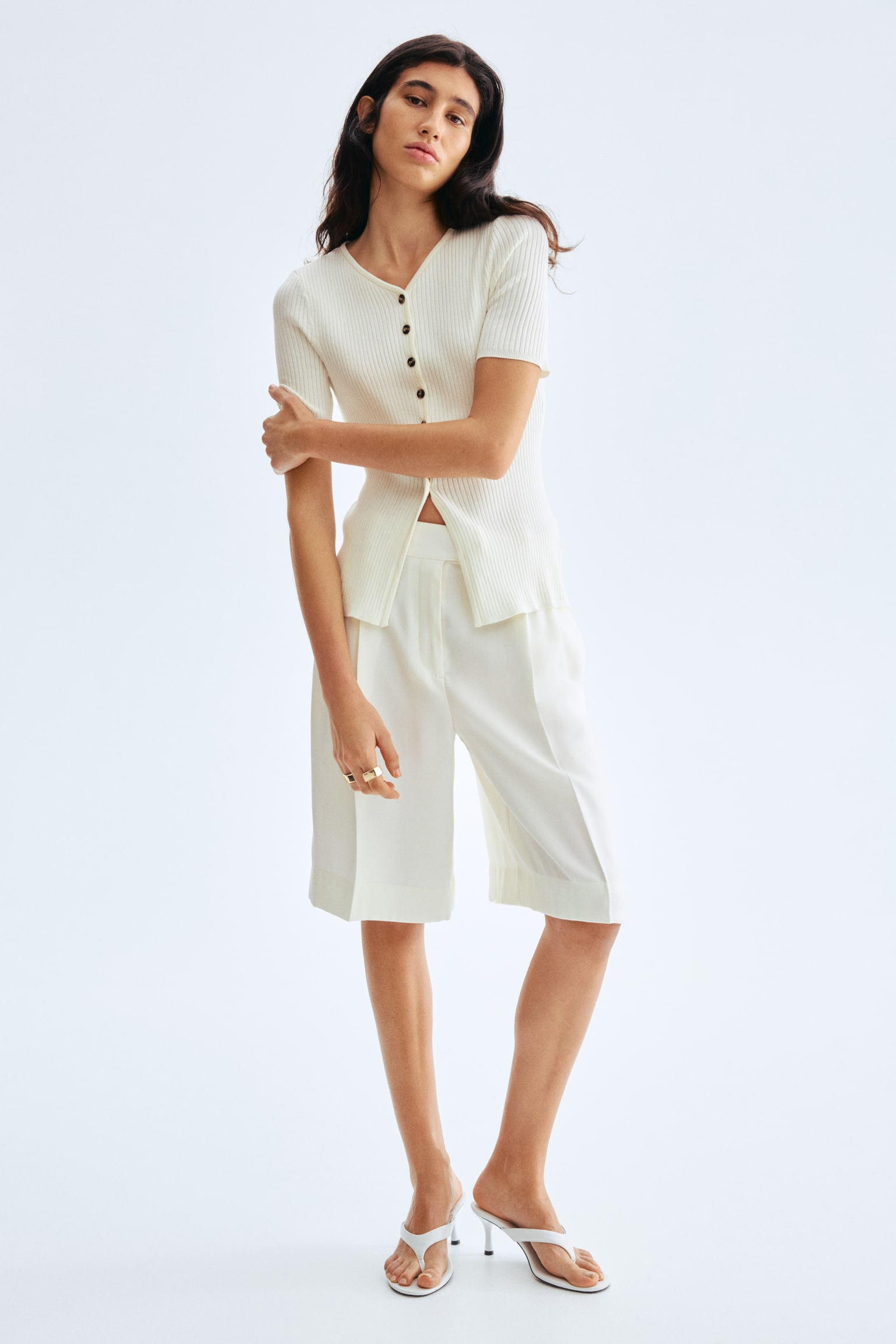 Short-sleeved cardigan - Cream - 4