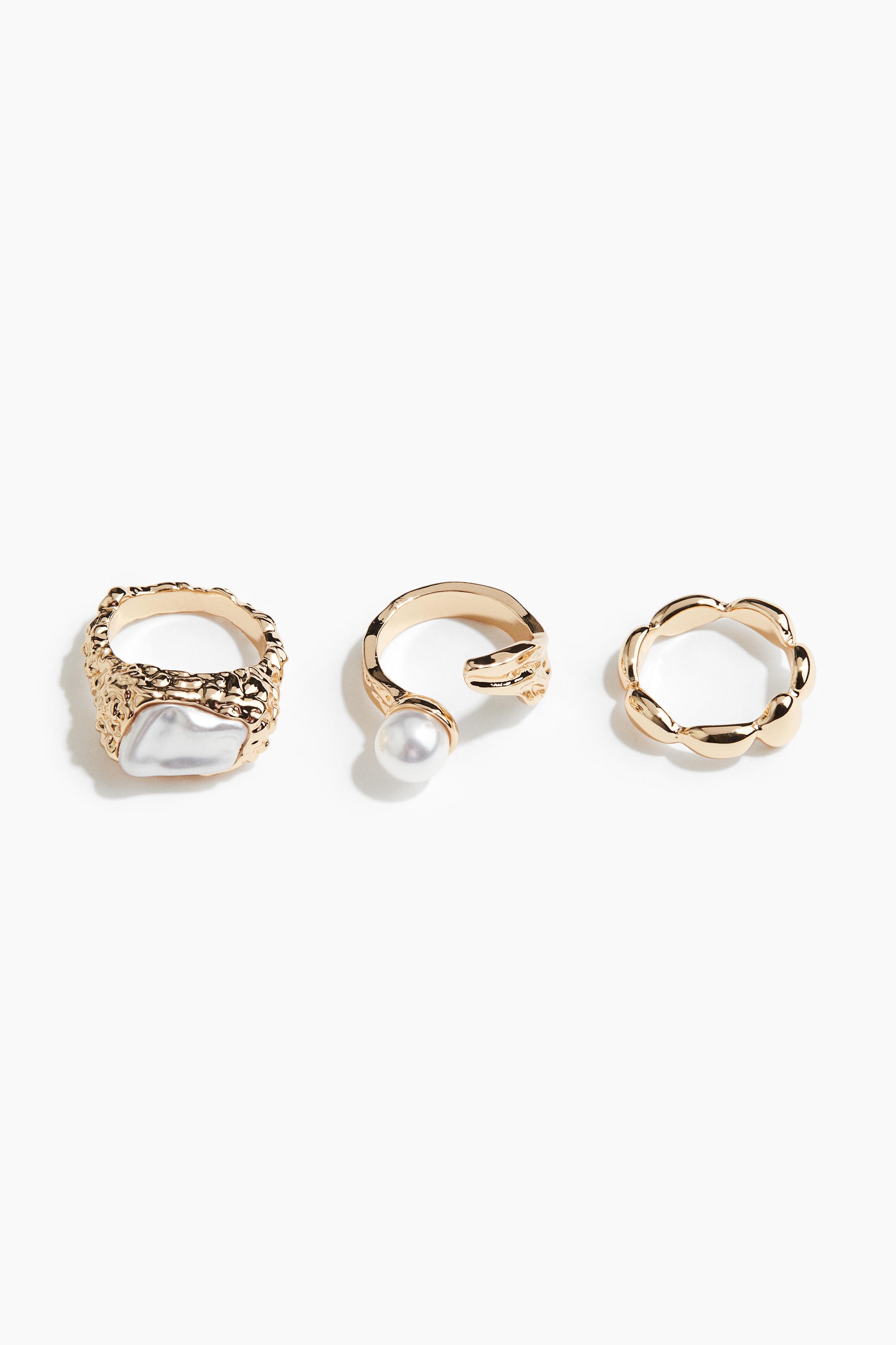 Ladies - Gold-coloured 3-pack rings - Size: XS/S  - H&M