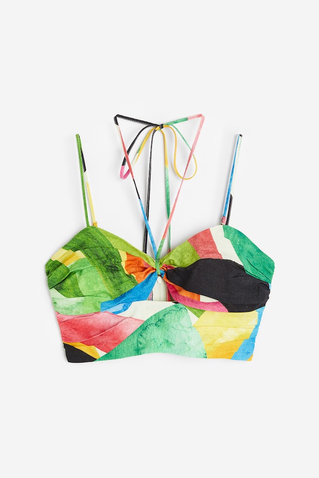 Top cropped en mezcla de lino - Verde/Estampado/Cereza - 1