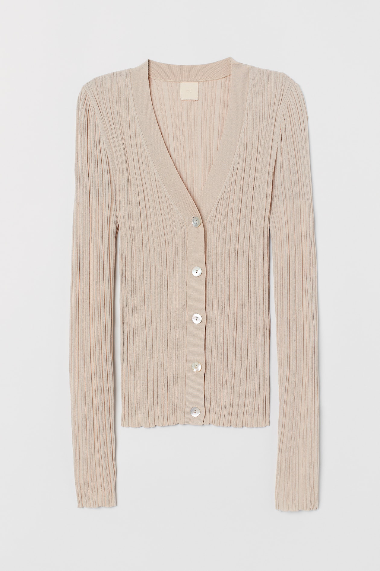 Textured-knit top - V-neck - Long sleeve - Beige - Ladies | H&M GB