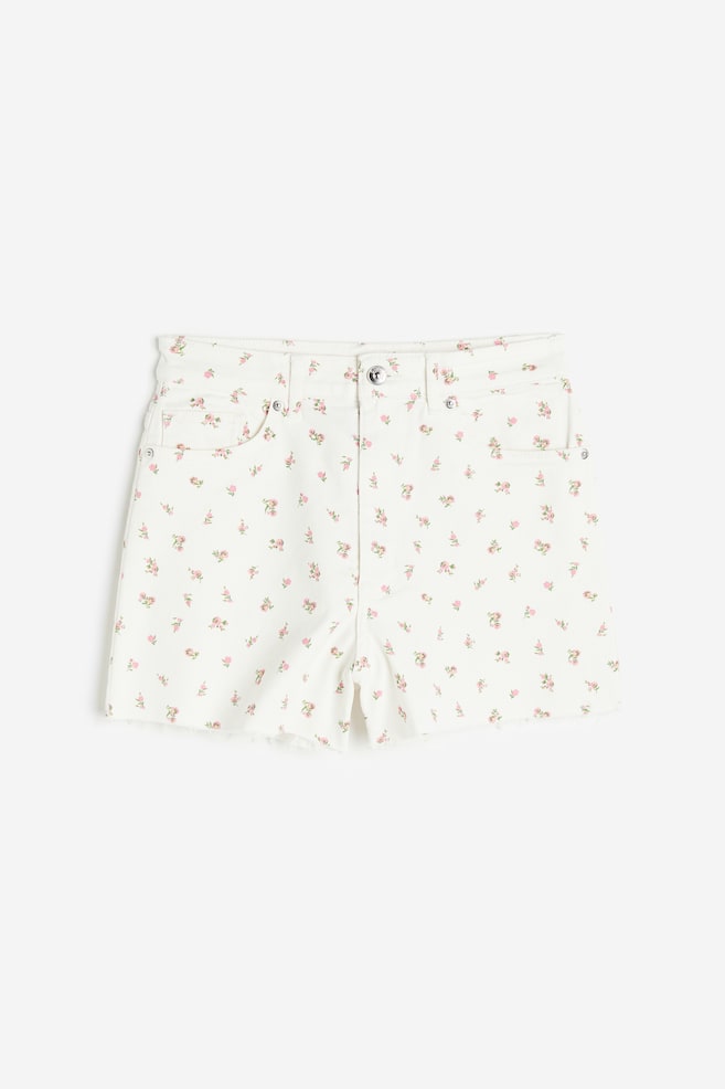 High-waisted twill shorts - Cream/Floral/Greige/Dark greige/Light pink - 1